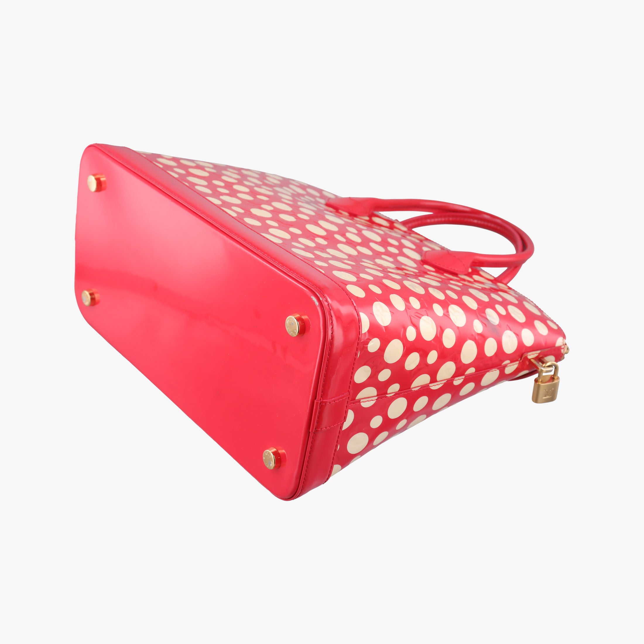 Pre-owned Louis Vuitton Lockit MM ROUGE×white Vernis M91423 handbag | stylenewstar