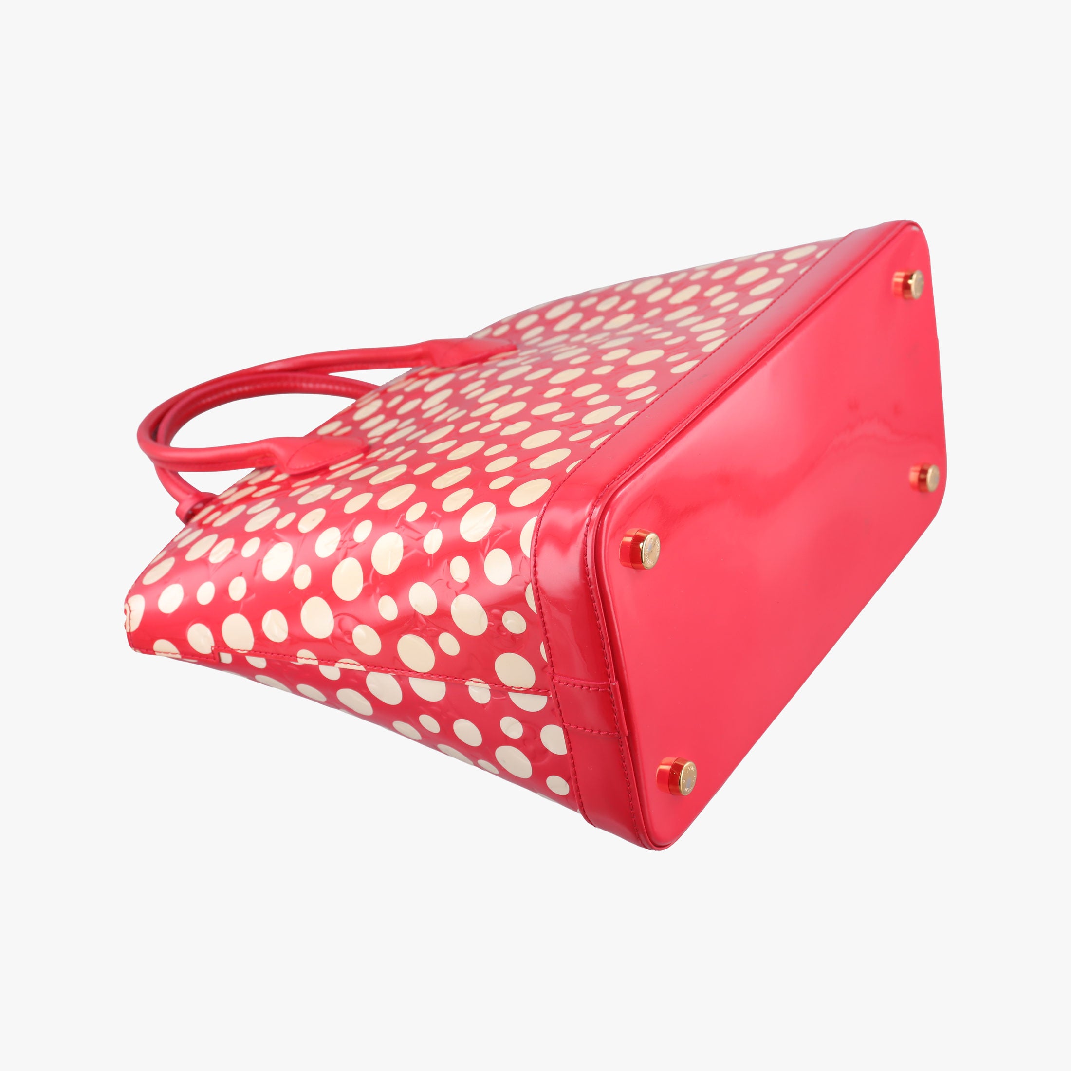 Pre-owned Louis Vuitton Lockit MM ROUGE×white Vernis M91423 handbag | stylenewstar