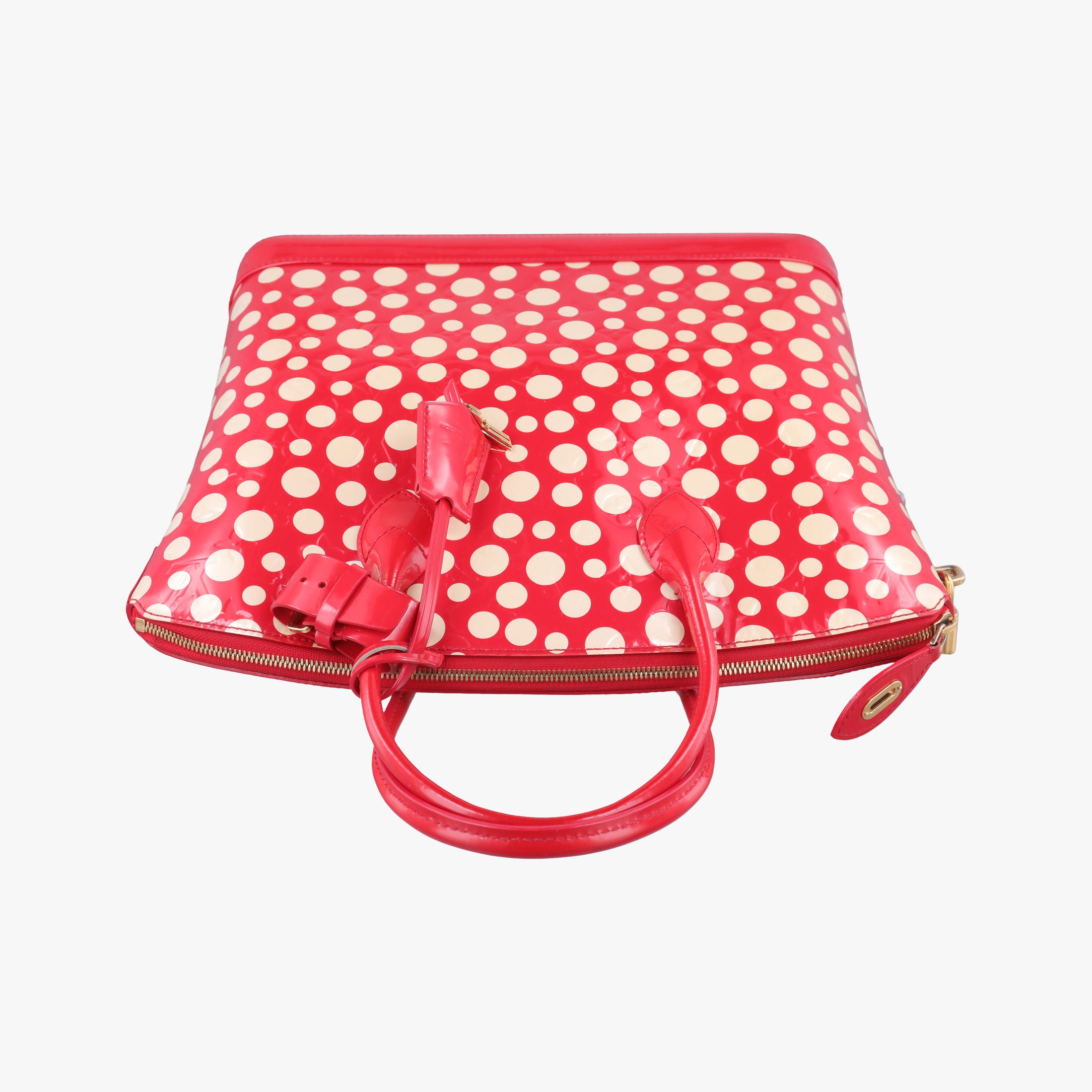 Pre-owned Louis Vuitton Lockit MM ROUGE×white Vernis M91423 handbag | stylenewstar