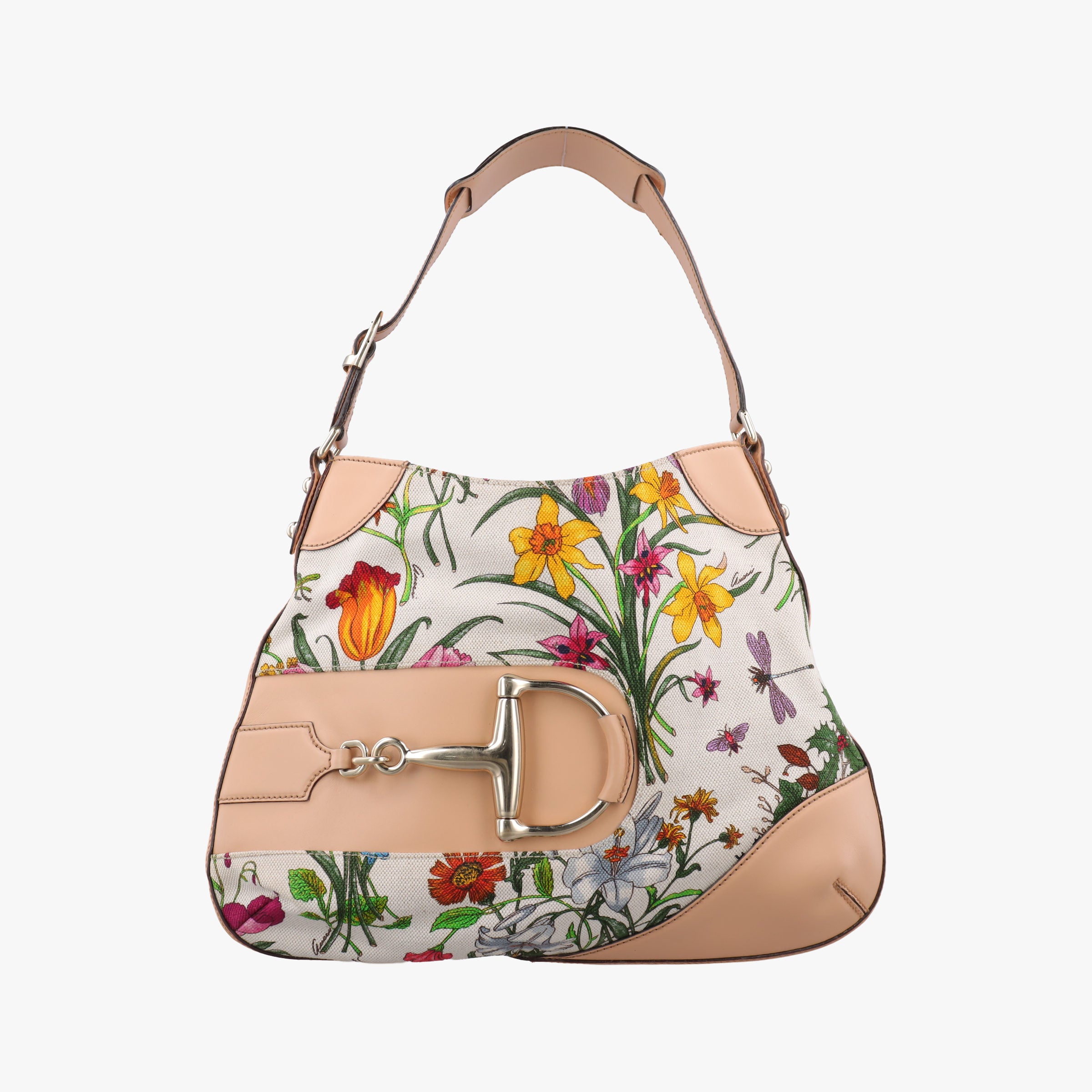 Pre-owned Gucci Horsebit Hobo Ivory×Pink×Multicolor canvas×leather 137388 shoulderbag | stylenewstar