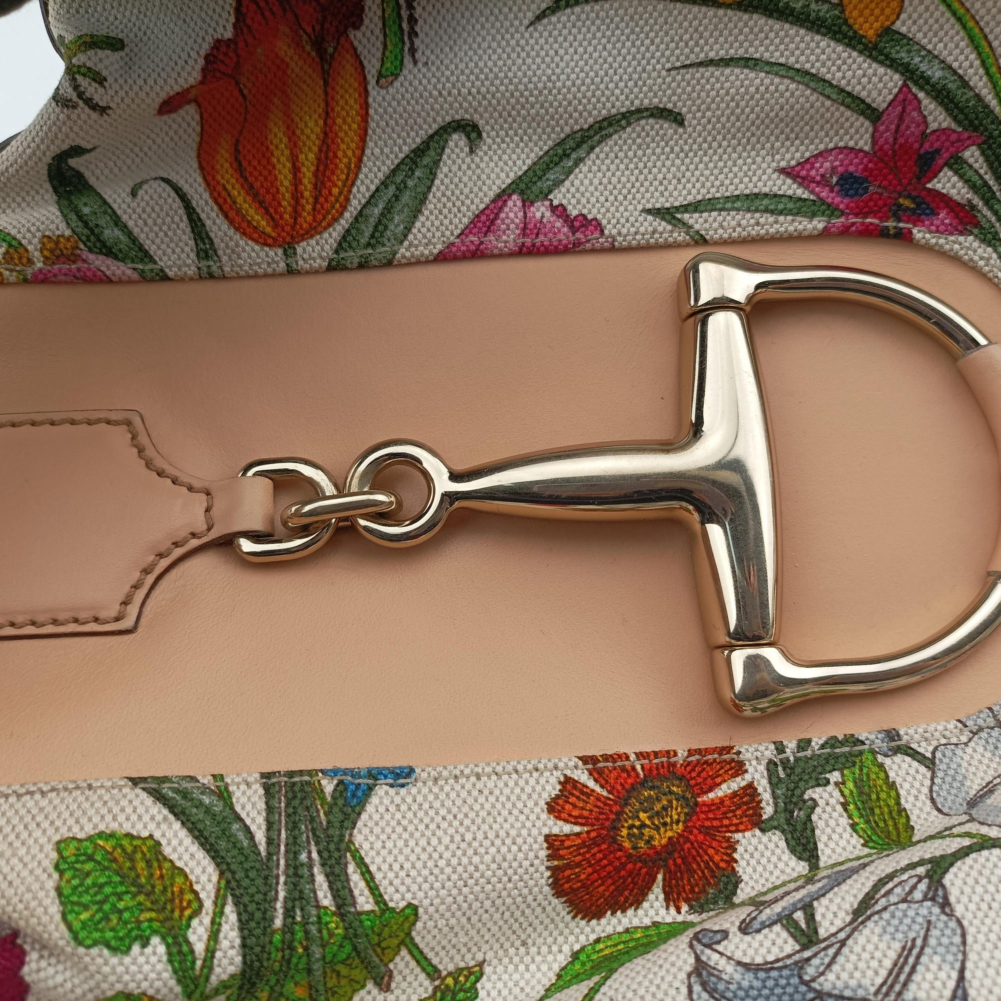 Pre-owned Gucci Horsebit Hobo Ivory×Pink×Multicolor canvas×leather 137388 shoulderbag | stylenewstar