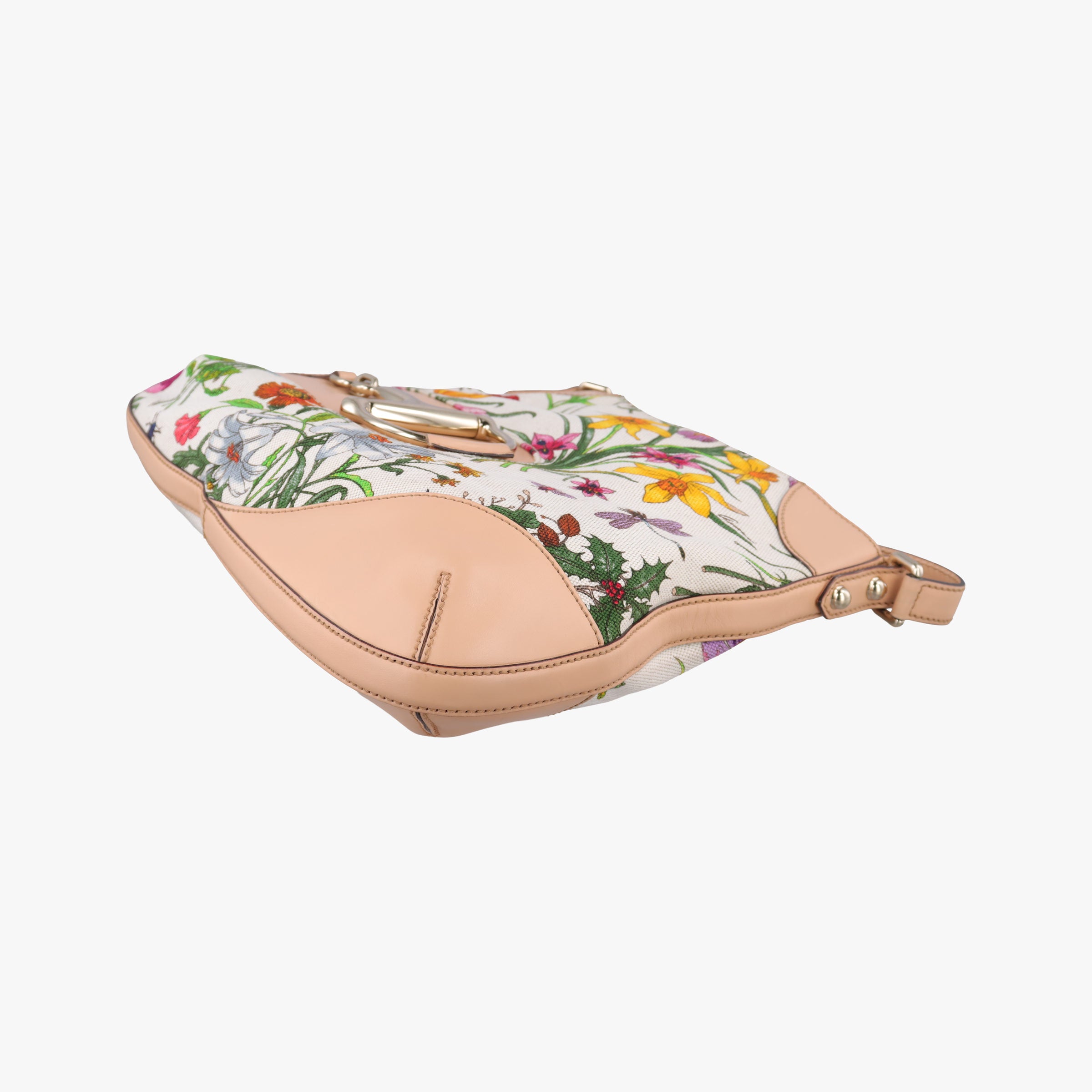 Pre-owned Gucci Horsebit Hobo Ivory×Pink×Multicolor canvas×leather 137388 shoulderbag | stylenewstar