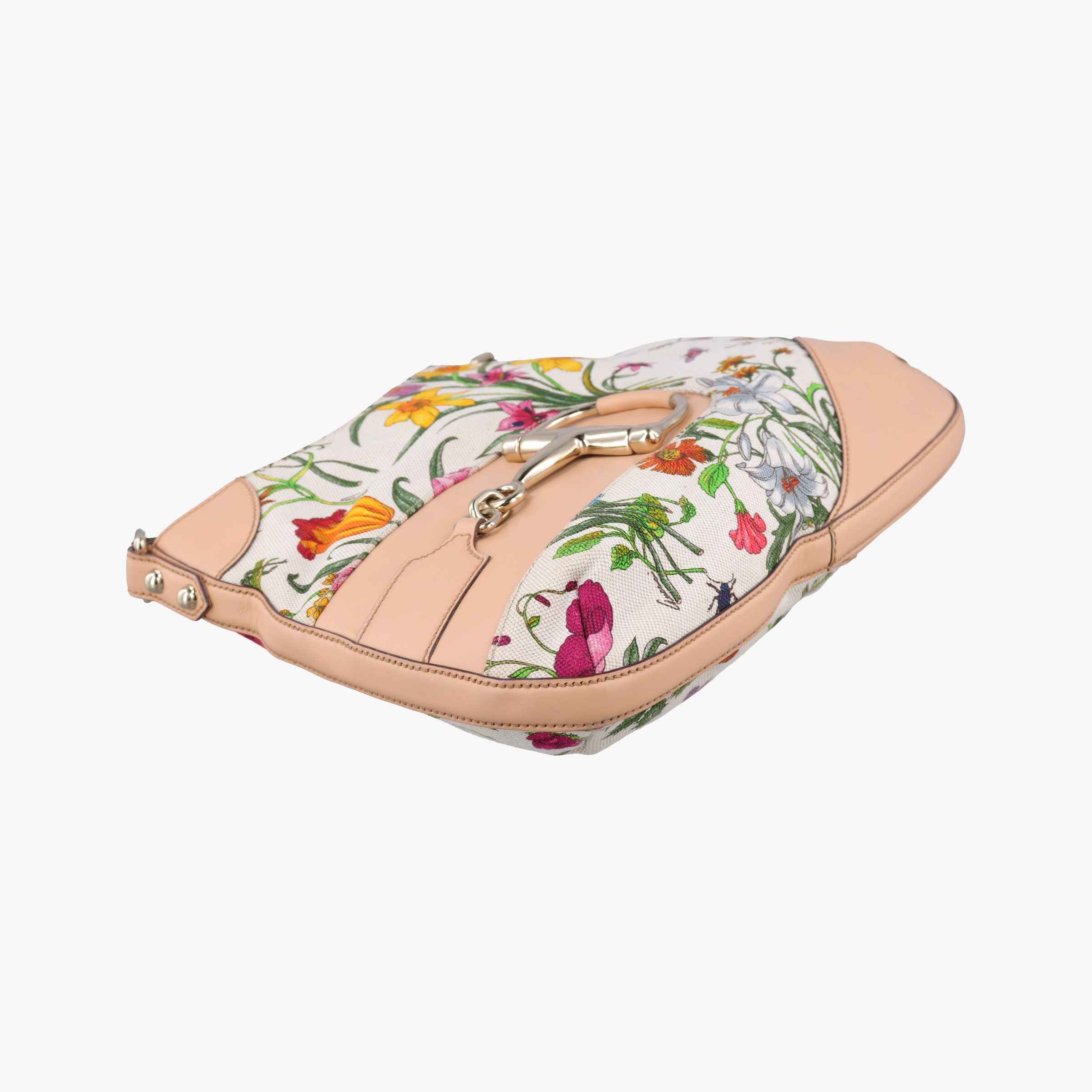 Pre-owned Gucci Horsebit Hobo Ivory×Pink×Multicolor canvas×leather 137388 shoulderbag | stylenewstar