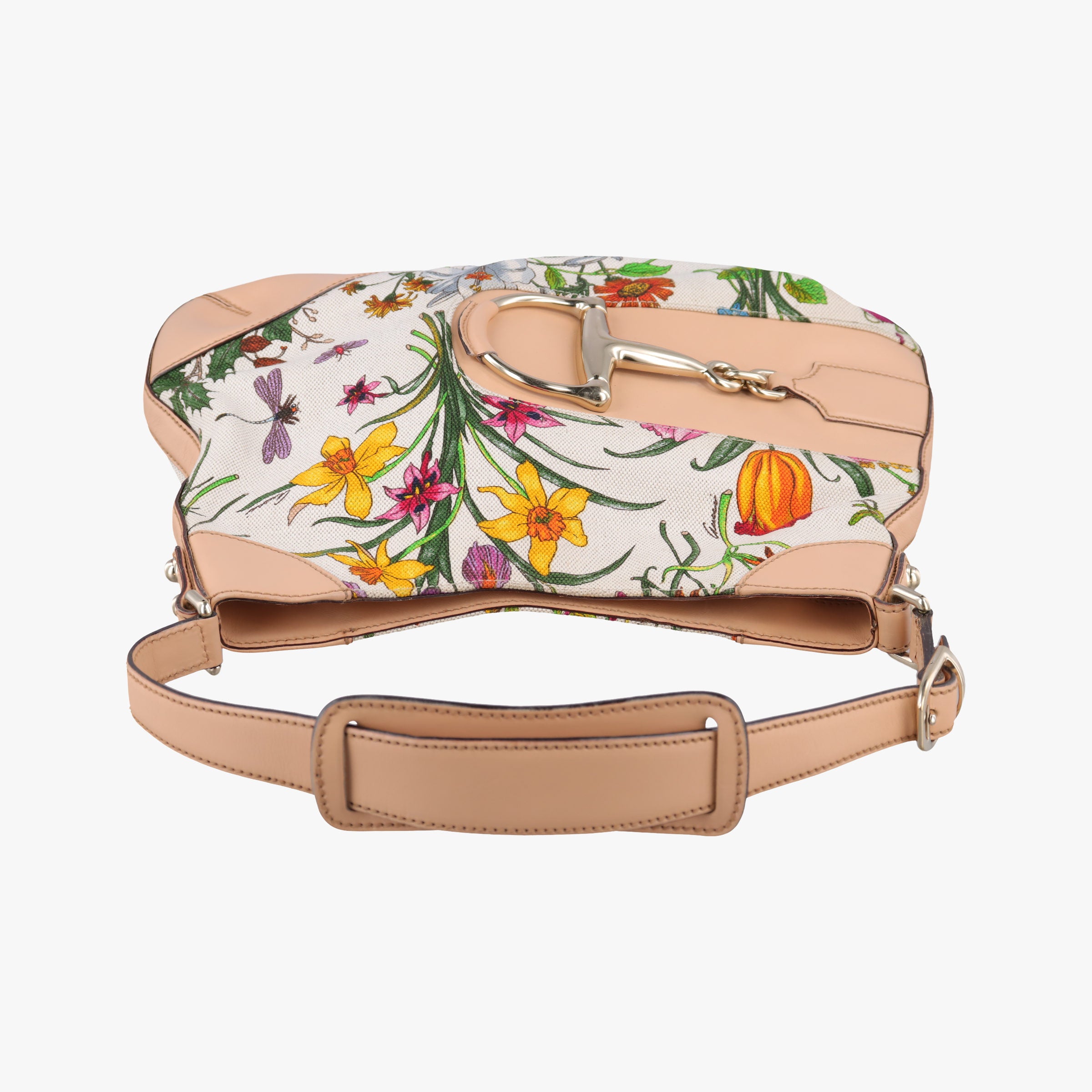 Pre-owned Gucci Horsebit Hobo Ivory×Pink×Multicolor canvas×leather 137388 shoulderbag | stylenewstar
