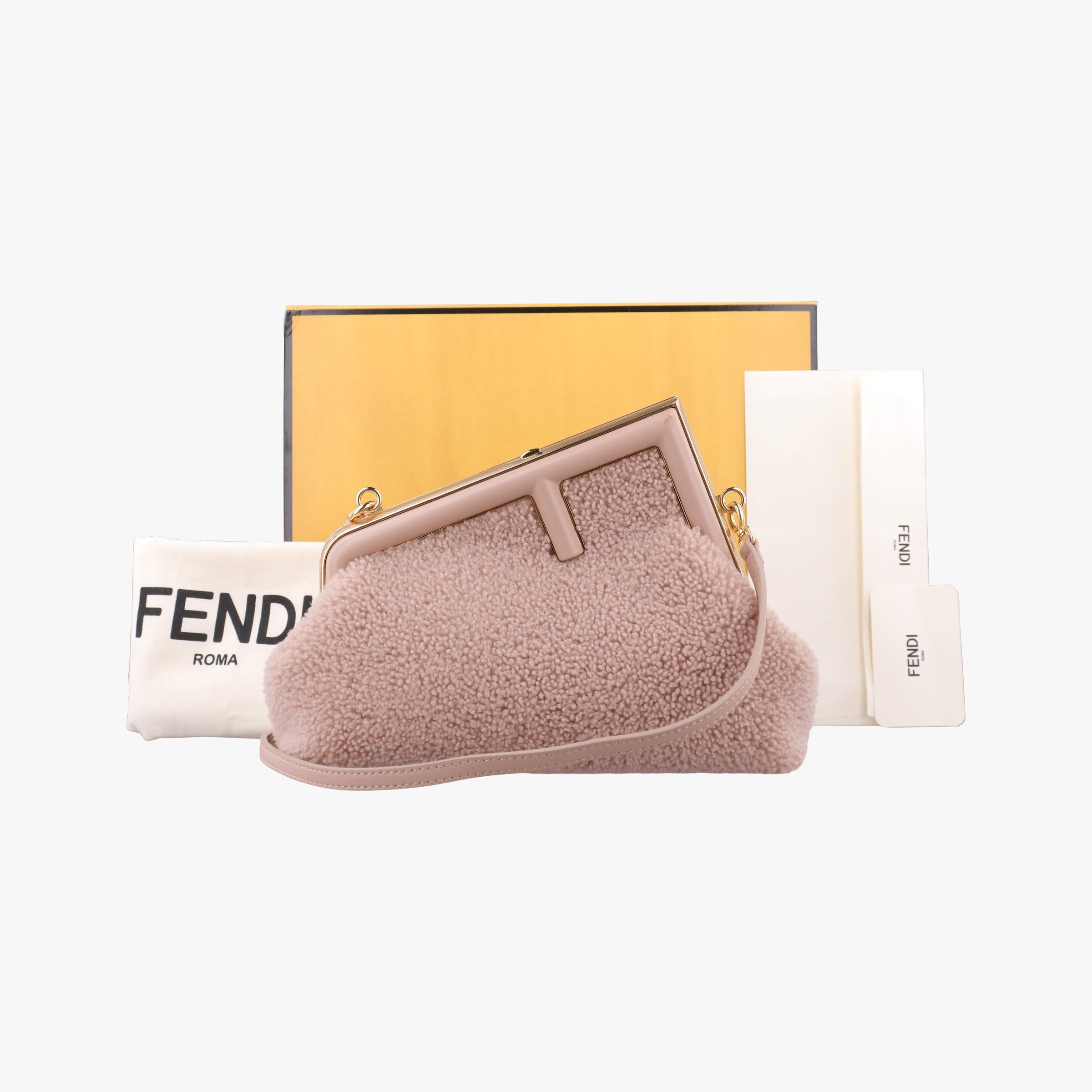Pre-owned Fendi First Pink shearing×leather 8BP129 shoulderbag | stylenewstar