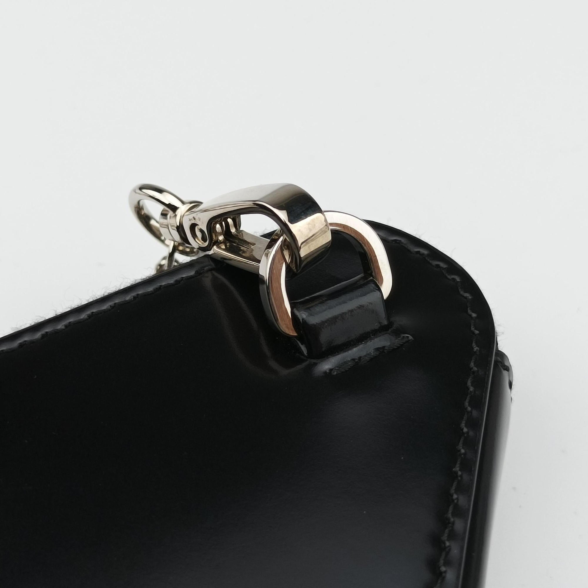 Pre-owned Prada Triangle Chain Pouch Black Leather  shoulderbag | stylenewstar