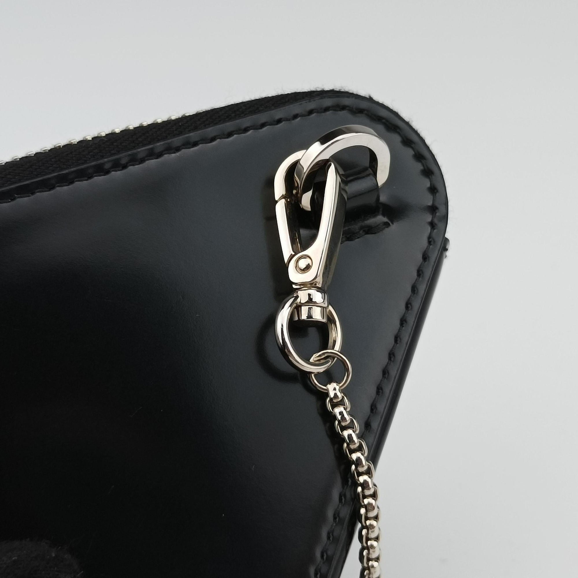 Pre-owned Prada Triangle Chain Pouch Black Leather  shoulderbag | stylenewstar
