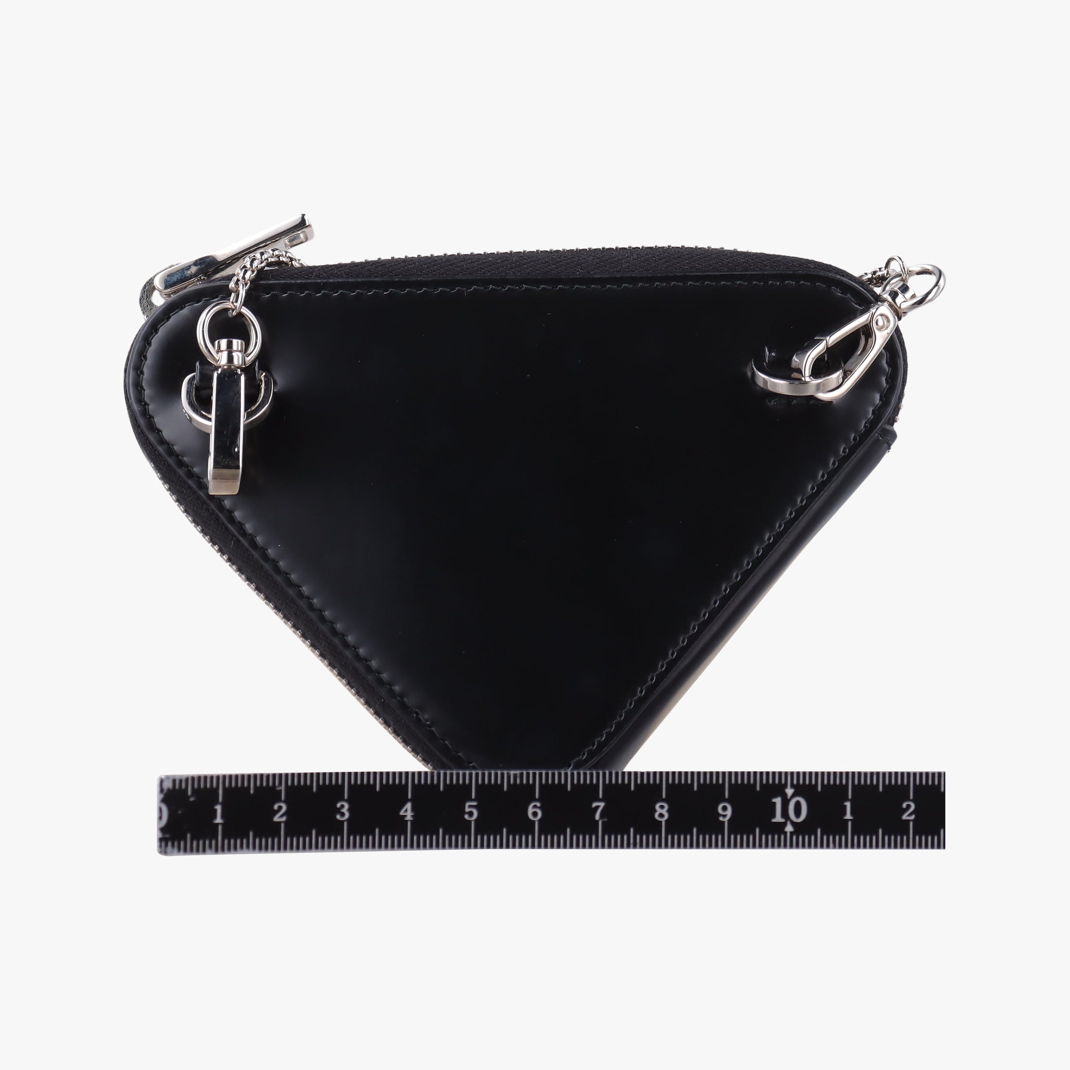 Pre-owned Prada Triangle Chain Pouch Black Leather  shoulderbag | stylenewstar