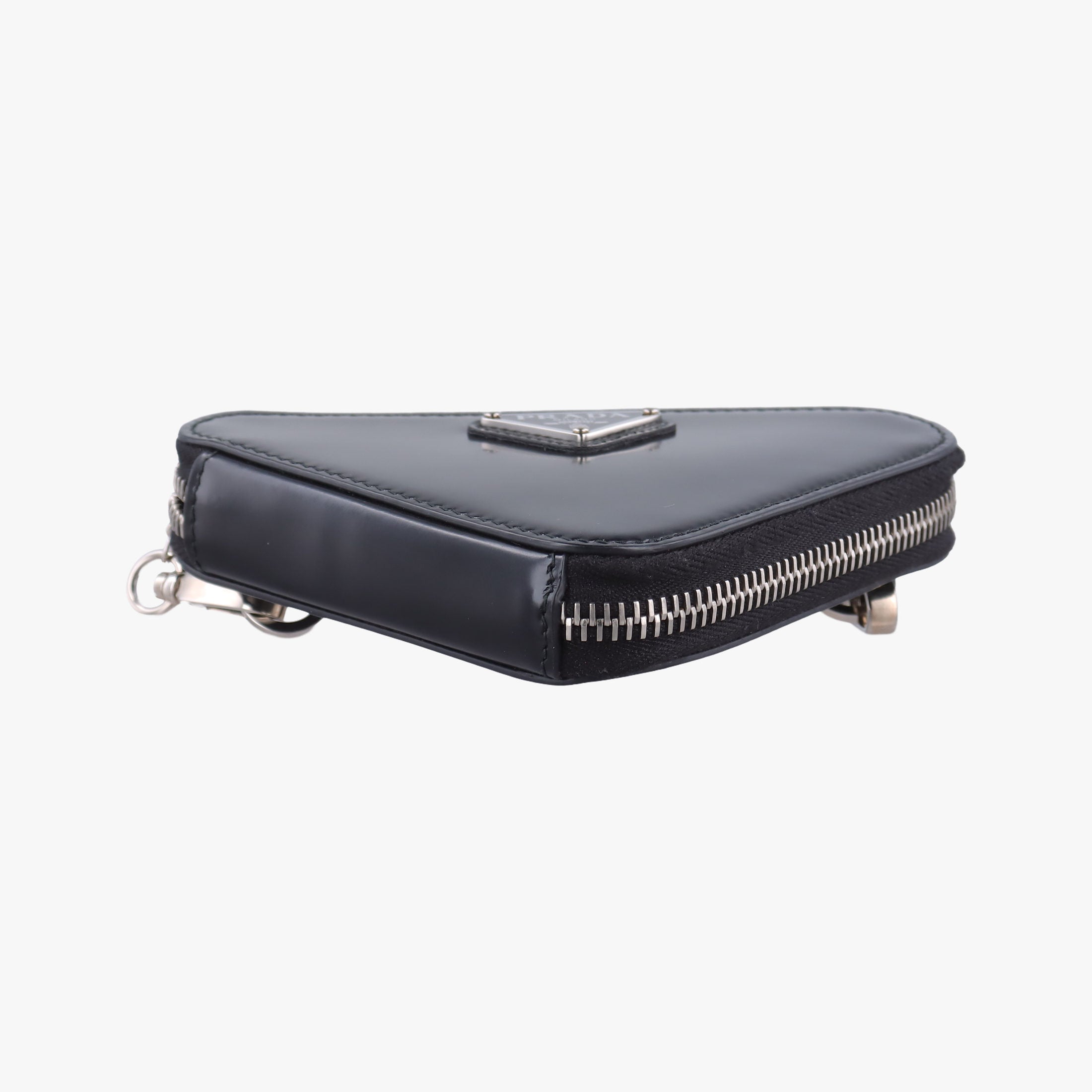 Pre-owned Prada Triangle Chain Pouch Black Leather  shoulderbag | stylenewstar