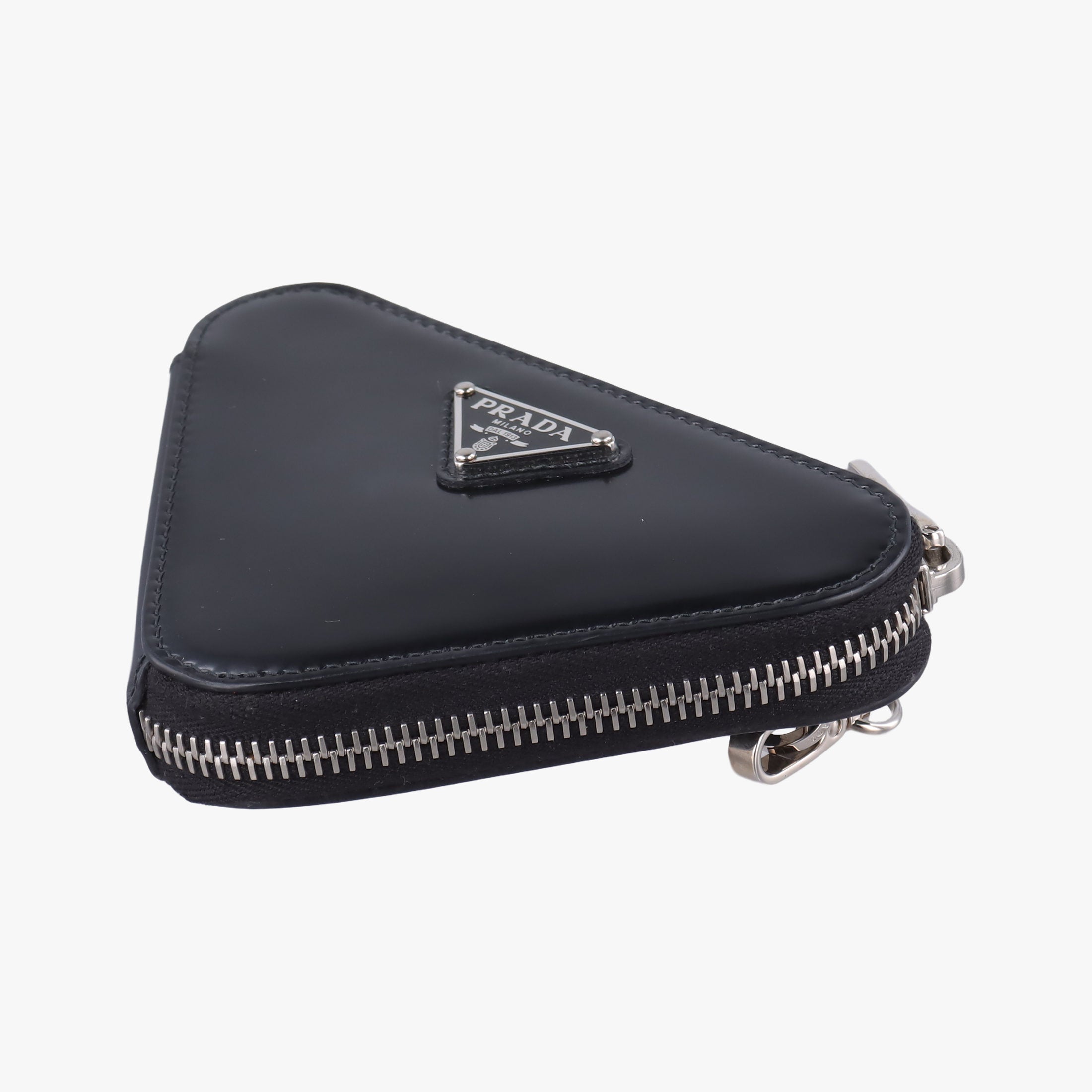 Pre-owned Prada Triangle Chain Pouch Black Leather  shoulderbag | stylenewstar