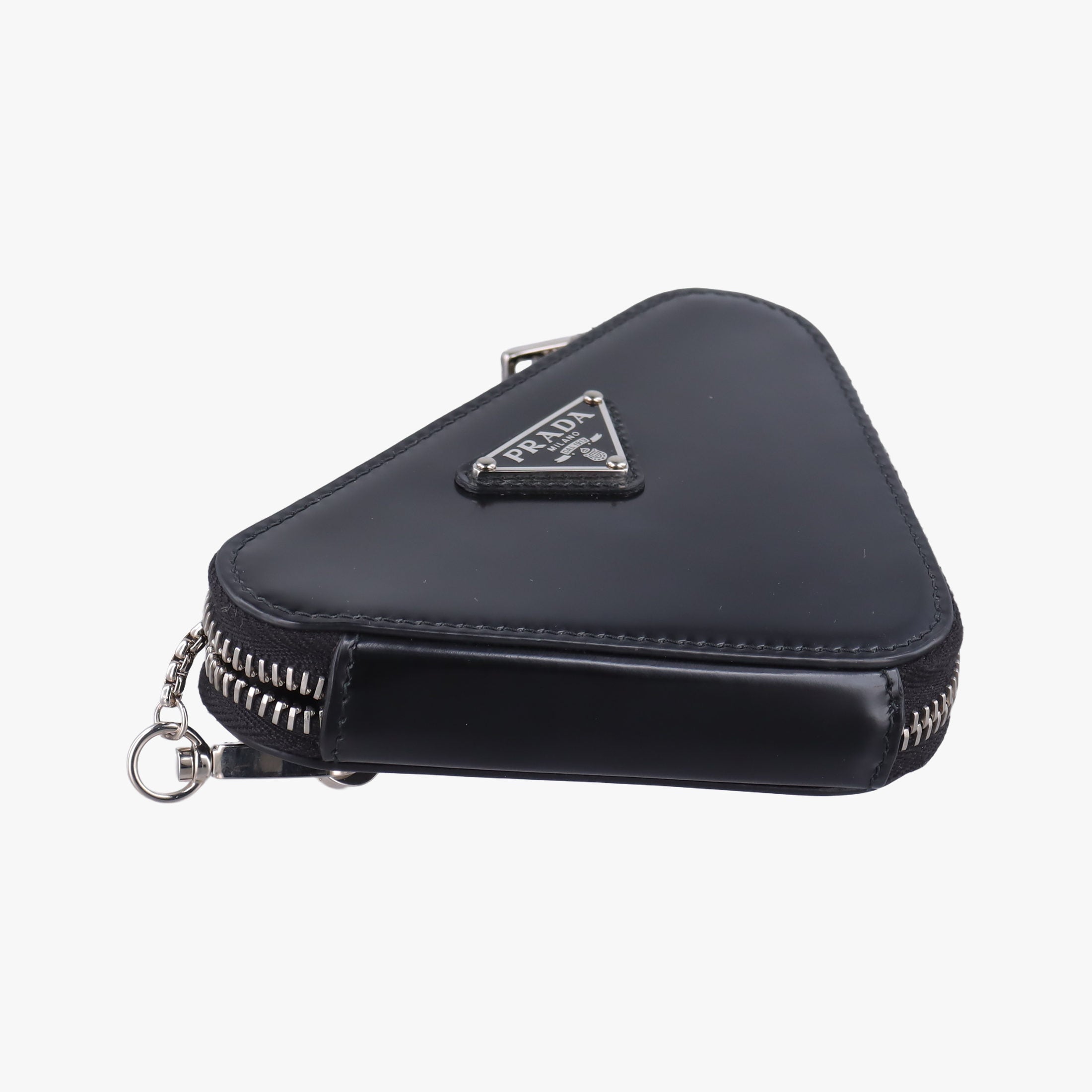 Pre-owned Prada Triangle Chain Pouch Black Leather  shoulderbag | stylenewstar