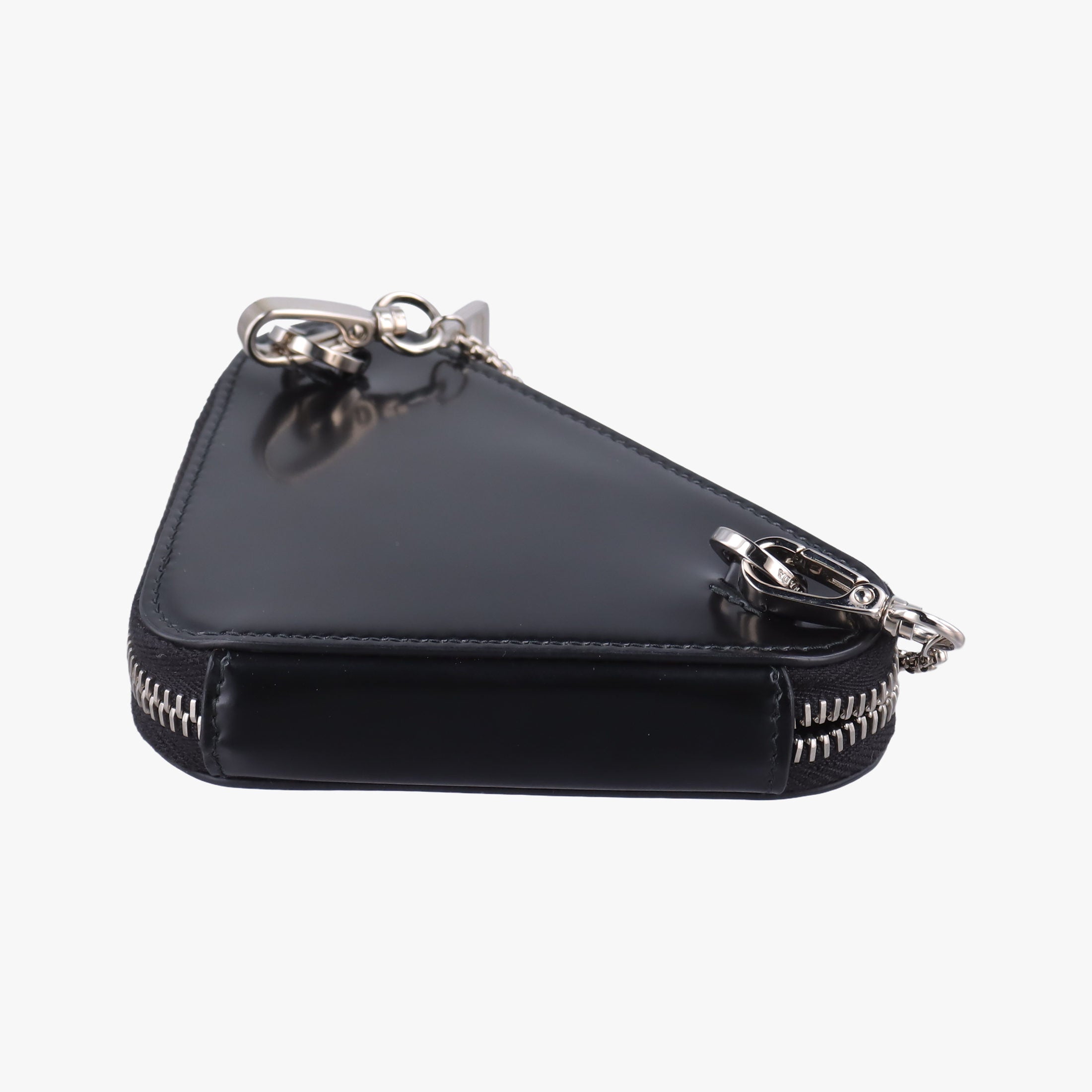 Pre-owned Prada Triangle Chain Pouch Black Leather  shoulderbag | stylenewstar
