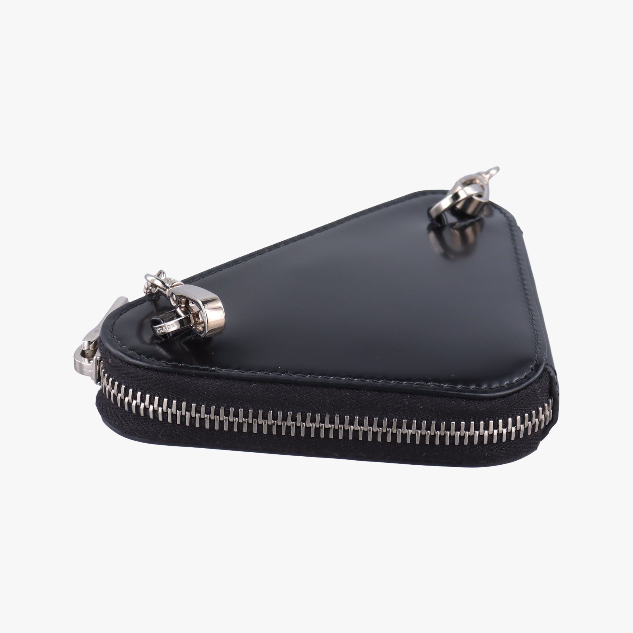 Pre-owned Prada Triangle Chain Pouch Black Leather  shoulderbag | stylenewstar