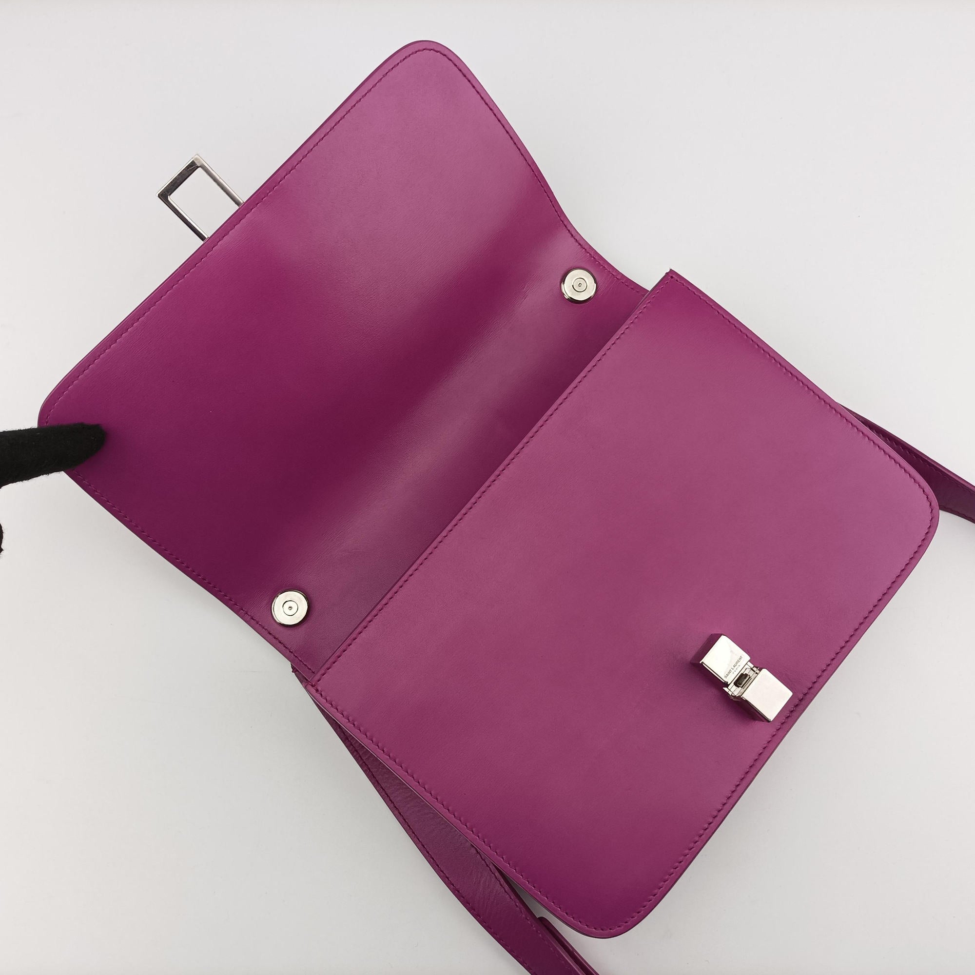 Pre-owned Yves Saint Laurent LE Carre Purple Leather 585060 shoulderbag | stylenewstar