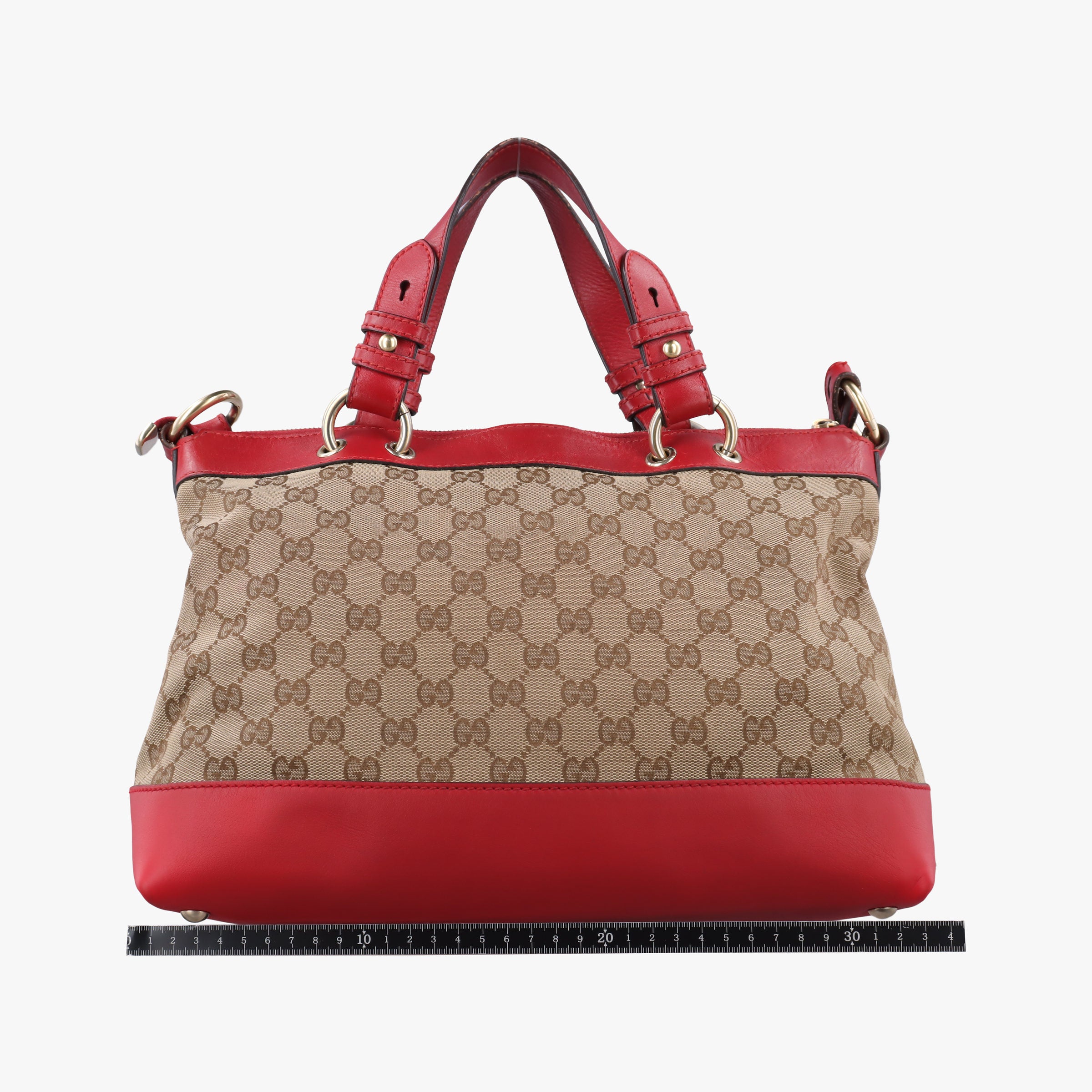Pre-owned Gucci Valentine heart charm beige×red canvas×leather 309122 shoulderbag | stylenewstar