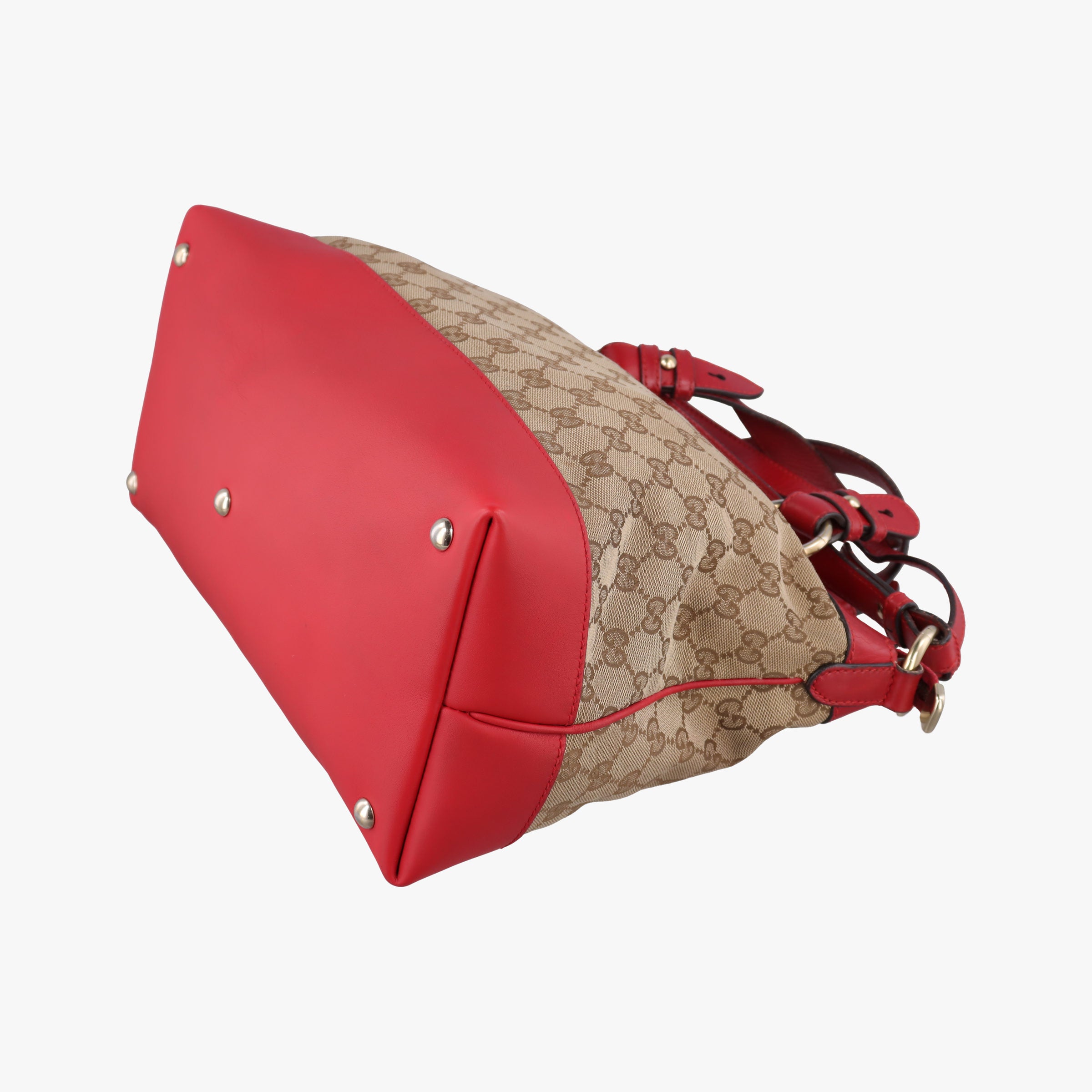 Pre-owned Gucci Valentine heart charm beige×red canvas×leather 309122 shoulderbag | stylenewstar