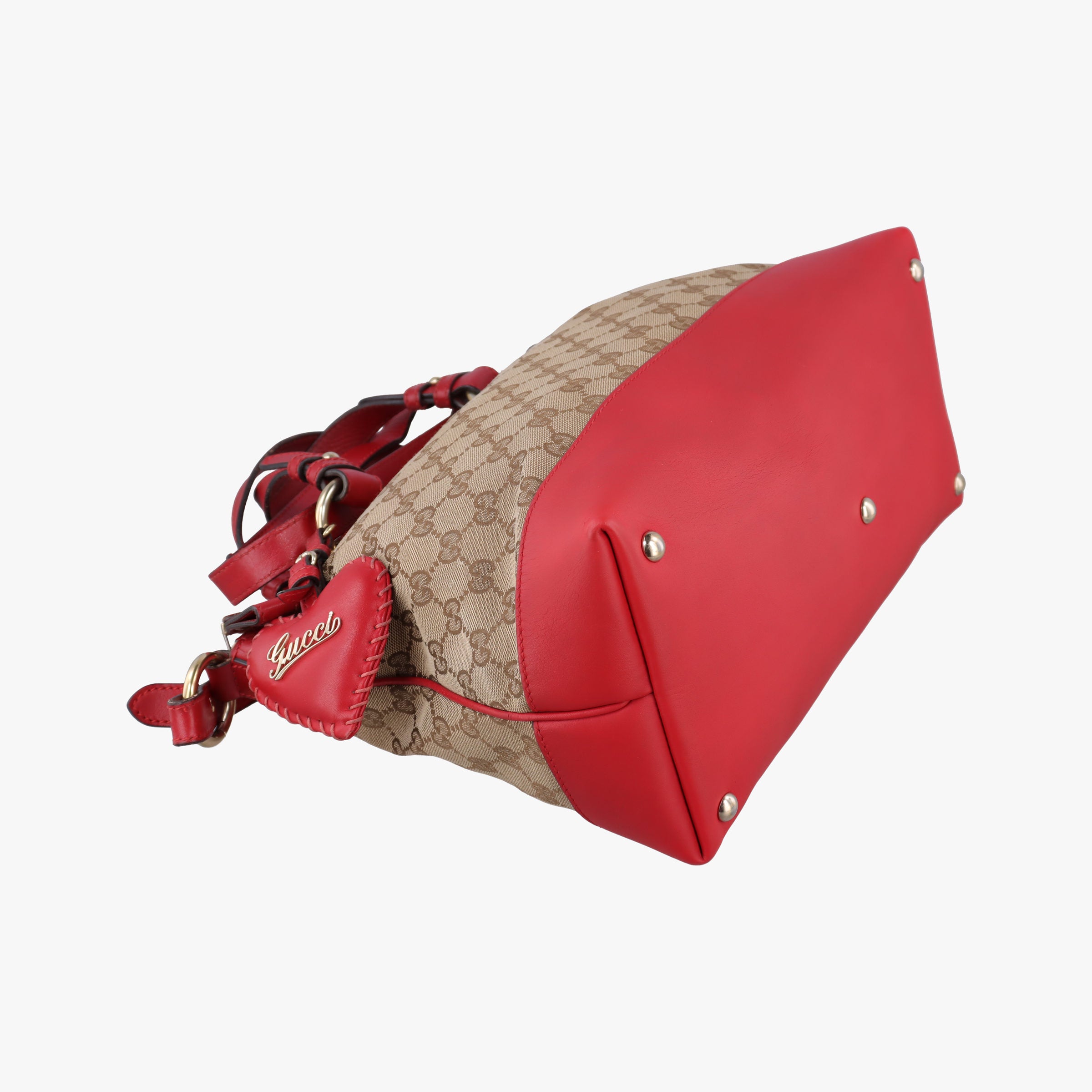 Pre-owned Gucci Valentine heart charm beige×red canvas×leather 309122 shoulderbag | stylenewstar