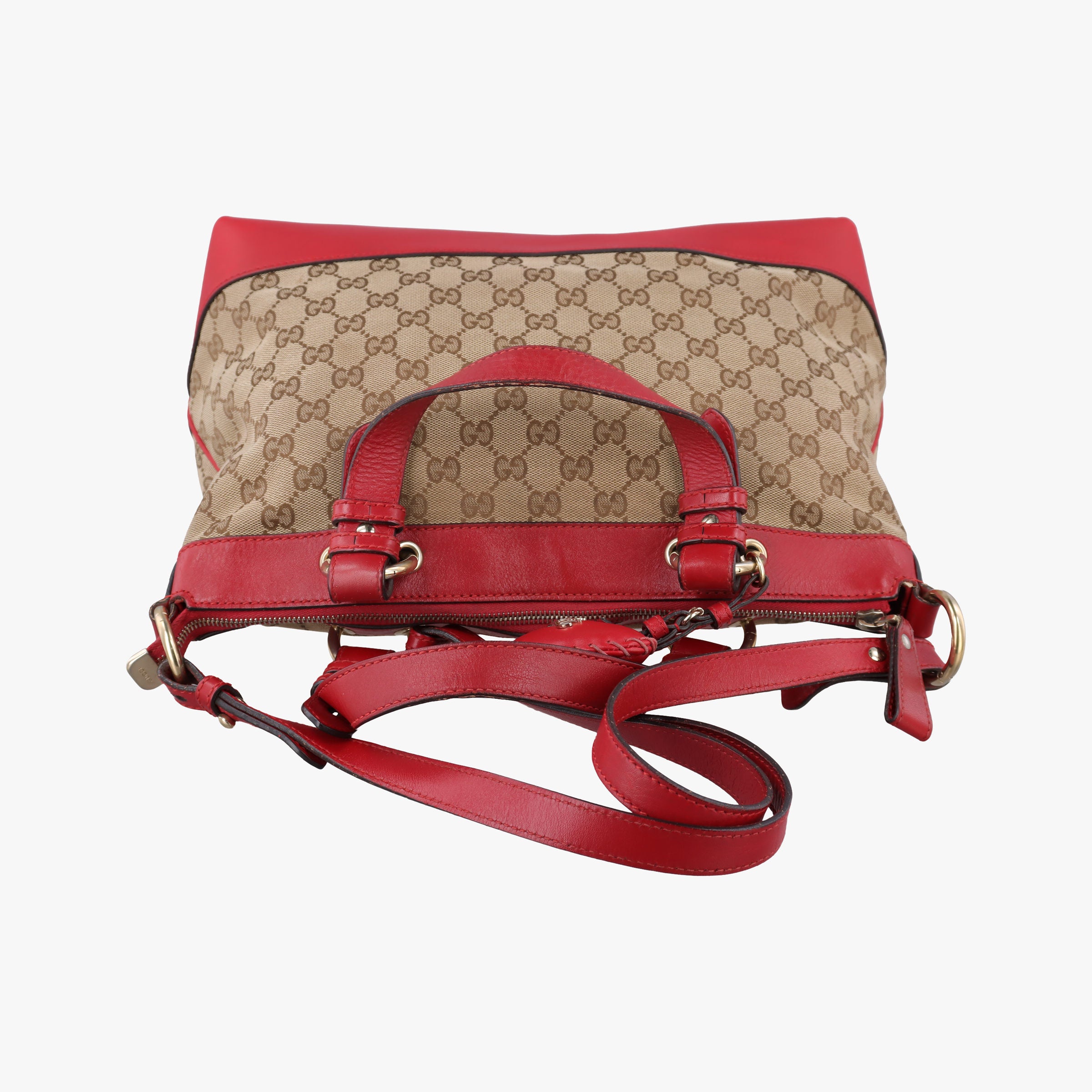 Pre-owned Gucci Valentine heart charm beige×red canvas×leather 309122 shoulderbag | stylenewstar
