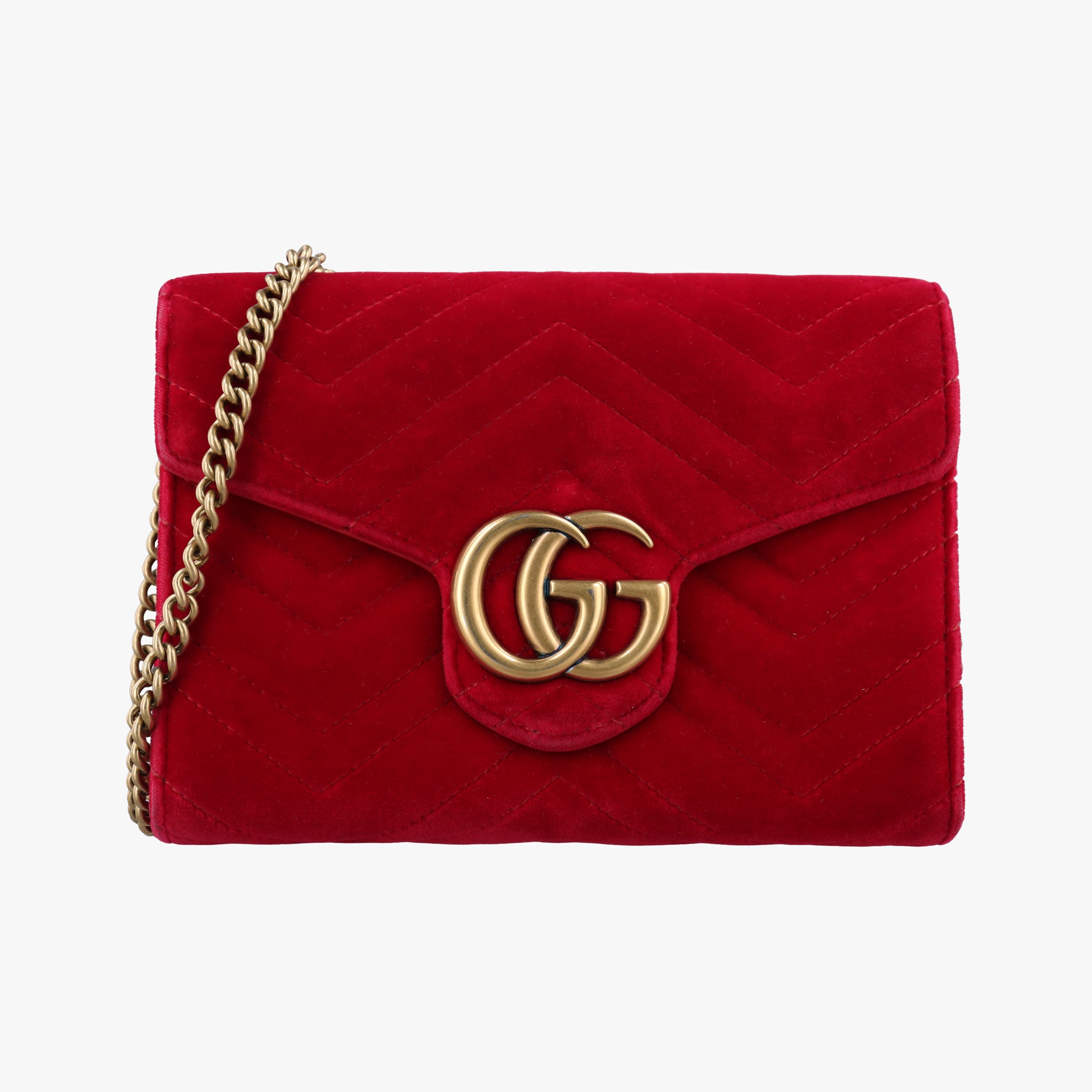 Pre-owned Gucci GG Marmont Red velour 474575 shoulderbag | stylenewstar