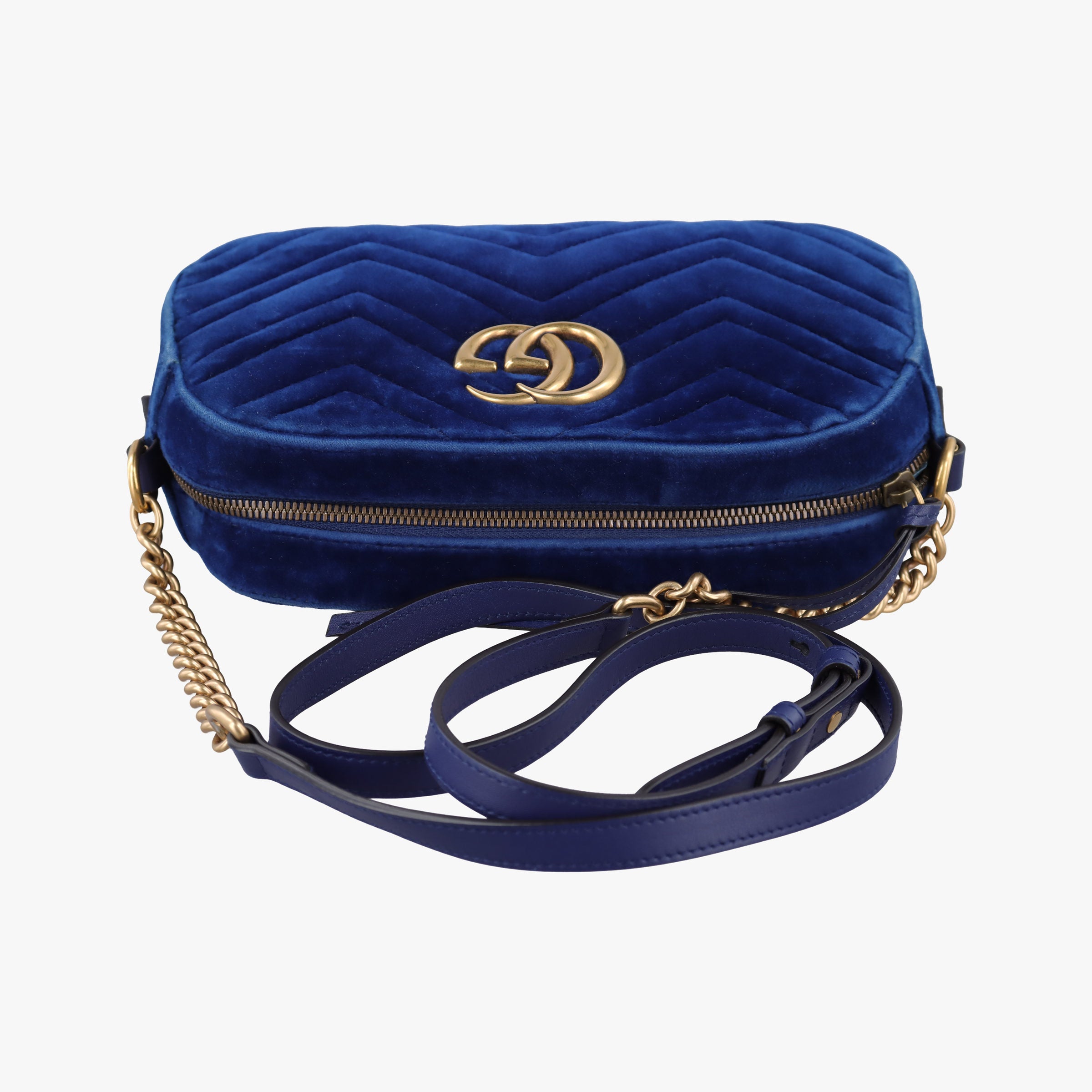 Vintage Gucci GG Marmont Blue velour 447632 shoulderbag | stylenewstar