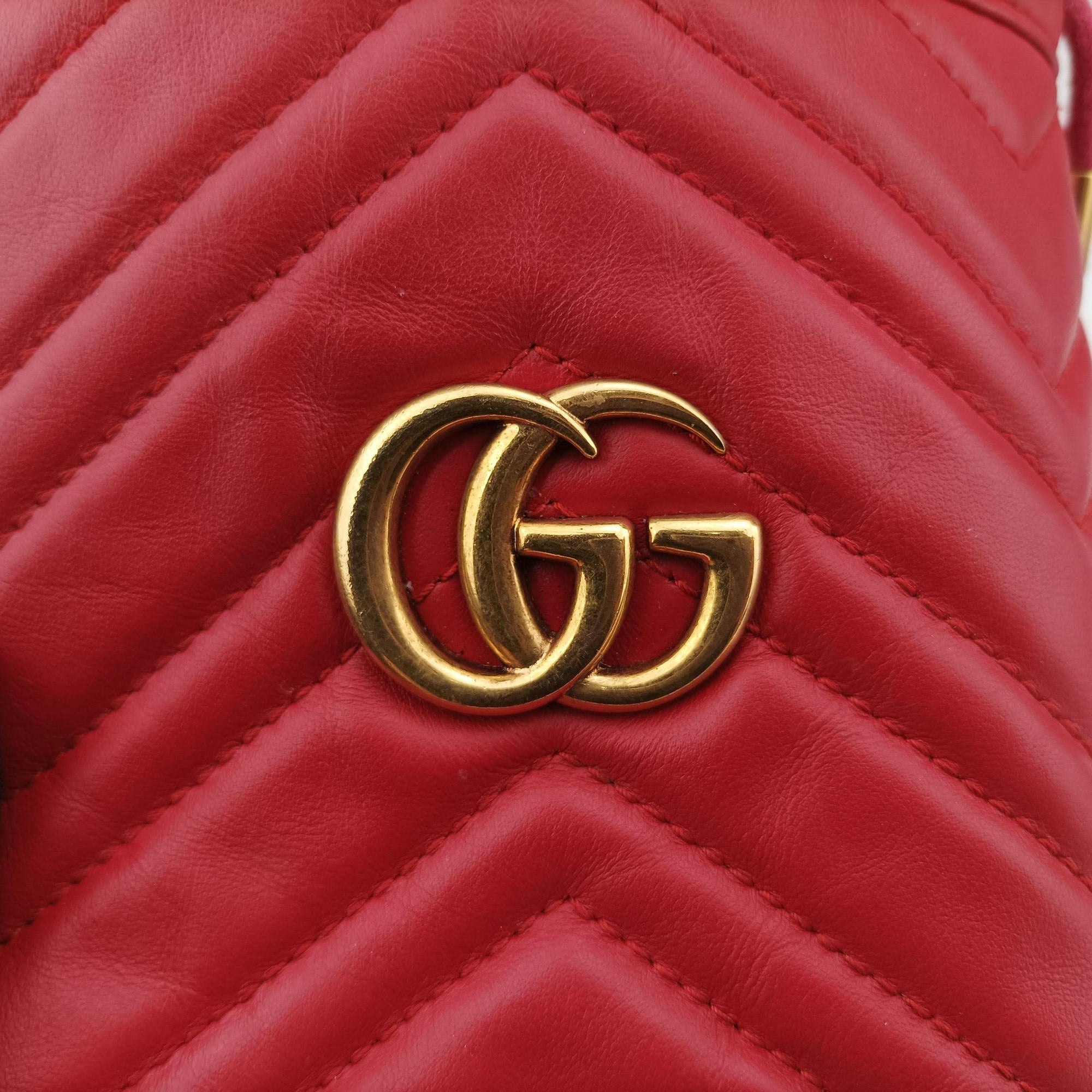 Pre-owned Gucci GG Marmont Red Leather 575163 shoulderbag | stylenewstar