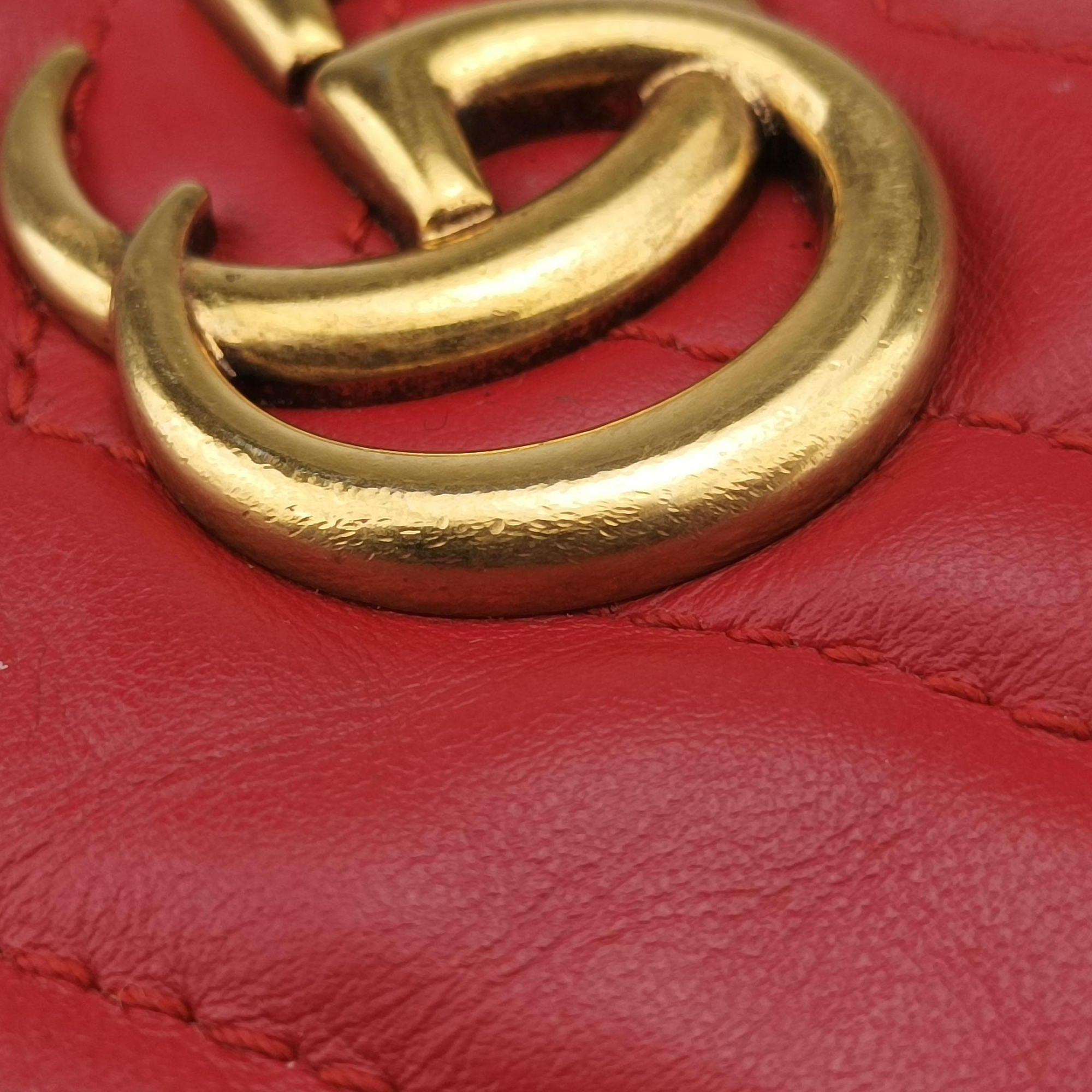 Pre-owned Gucci GG Marmont Red Leather 575163 shoulderbag | stylenewstar