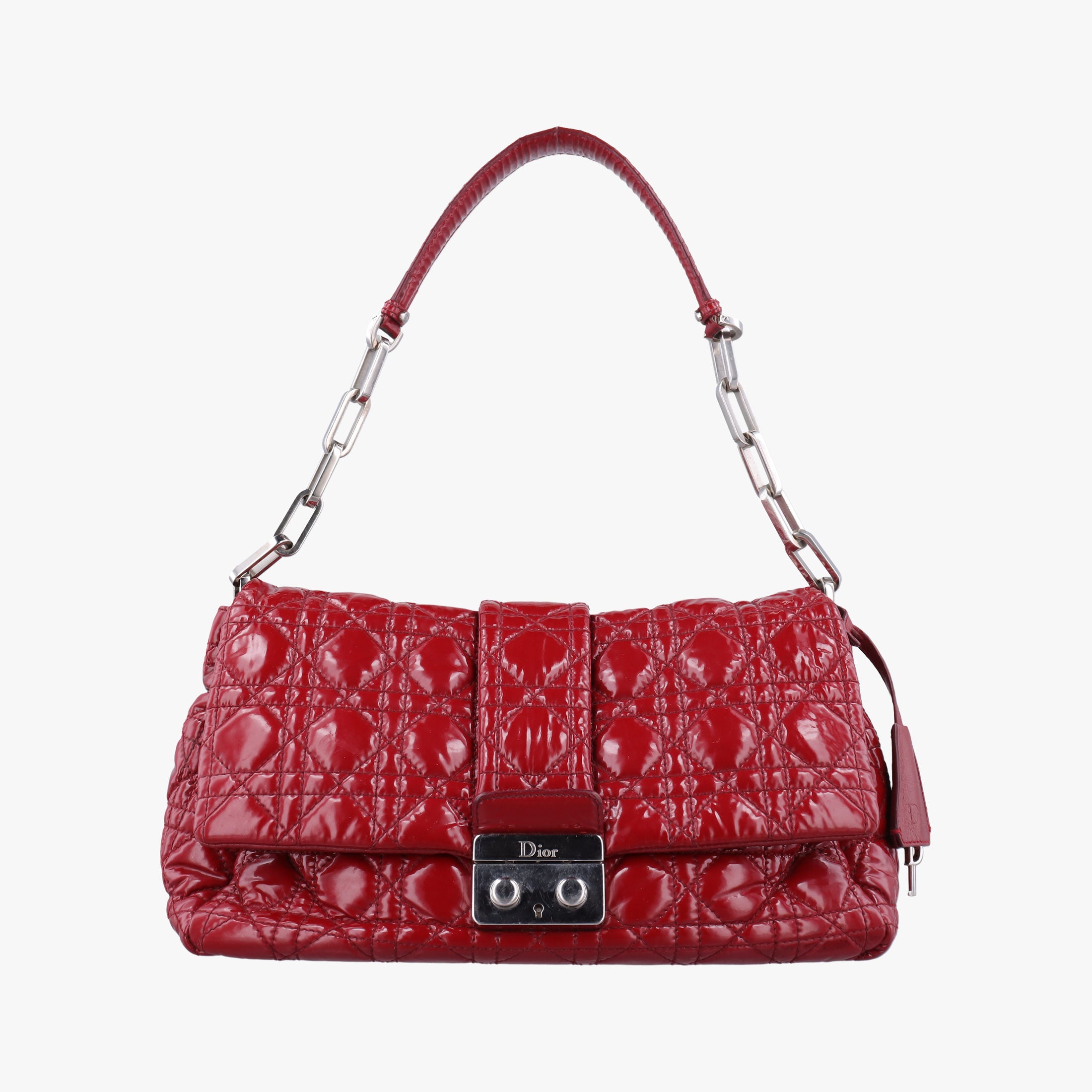 Pre-owned Christian Dior Miss Dior New Rock Cannage Stitch Red Patent Leather  shoulderbag | stylenewstar
