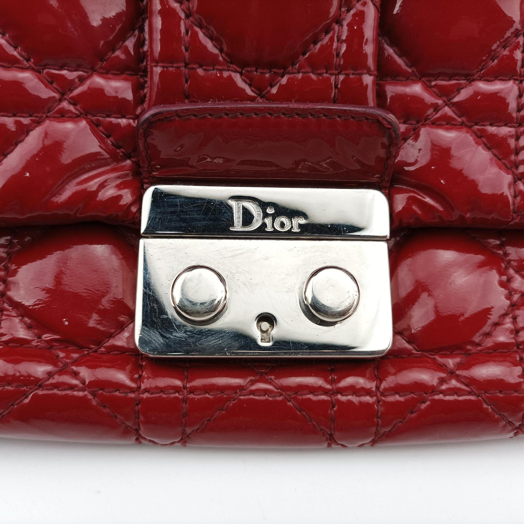 Pre-owned Christian Dior Miss Dior New Rock Cannage Stitch Red Patent Leather  shoulderbag | stylenewstar