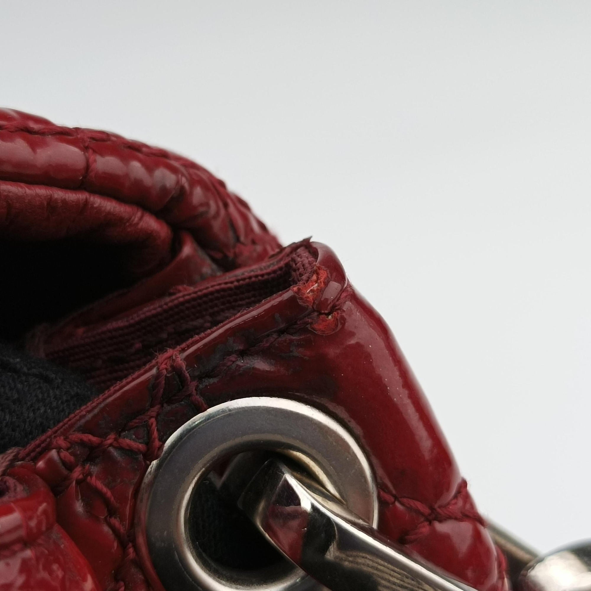 Pre-owned Christian Dior Miss Dior New Rock Cannage Stitch Red Patent Leather  shoulderbag | stylenewstar