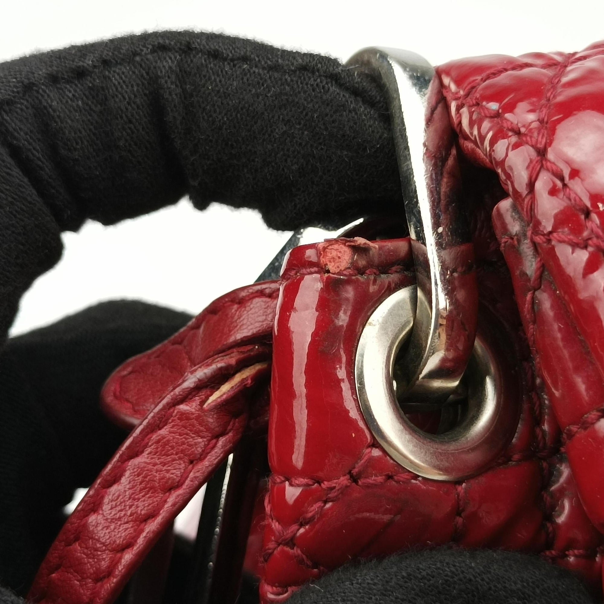 Pre-owned Christian Dior Miss Dior New Rock Cannage Stitch Red Patent Leather  shoulderbag | stylenewstar