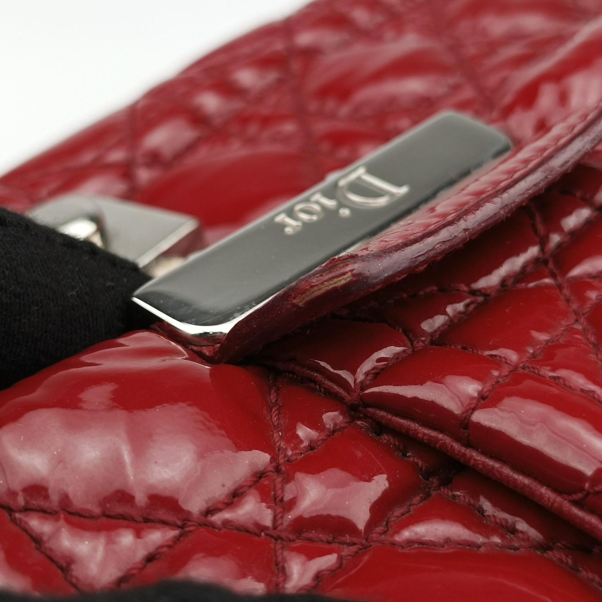 Pre-owned Christian Dior Miss Dior New Rock Cannage Stitch Red Patent Leather  shoulderbag | stylenewstar