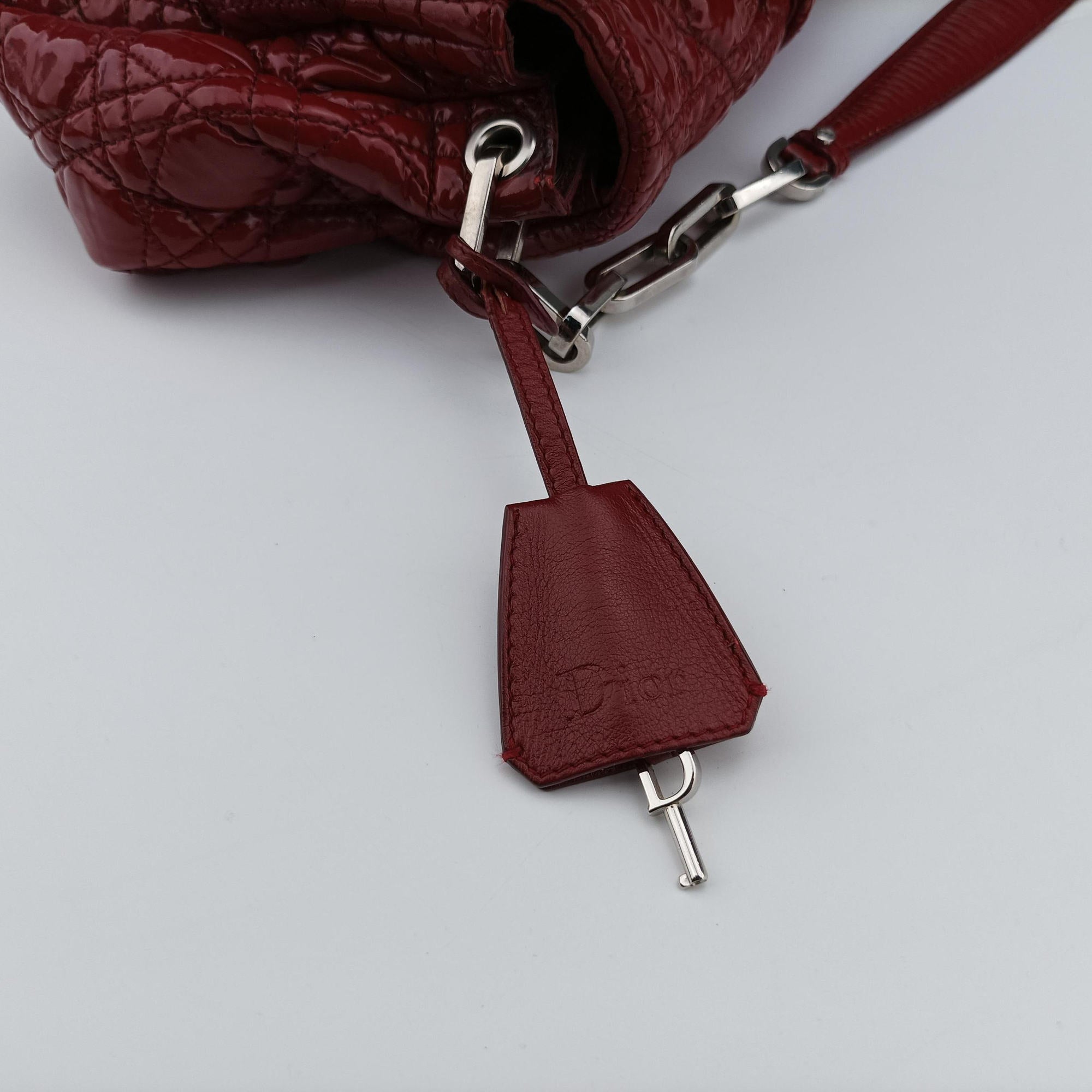 Pre-owned Christian Dior Miss Dior New Rock Cannage Stitch Red Patent Leather  shoulderbag | stylenewstar