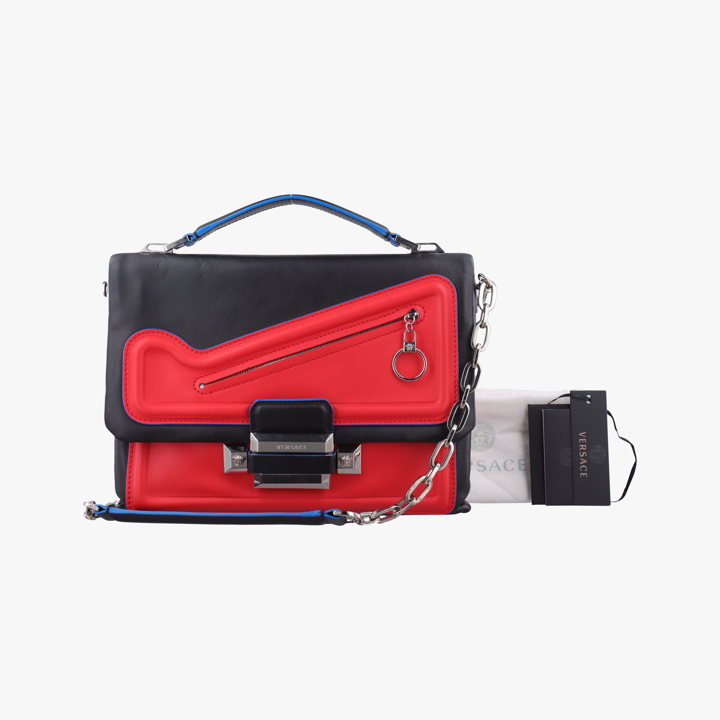 Pre-owned VERSACE Ryder Black × Red×Blue Leather  shoulderbag | stylenewstar
