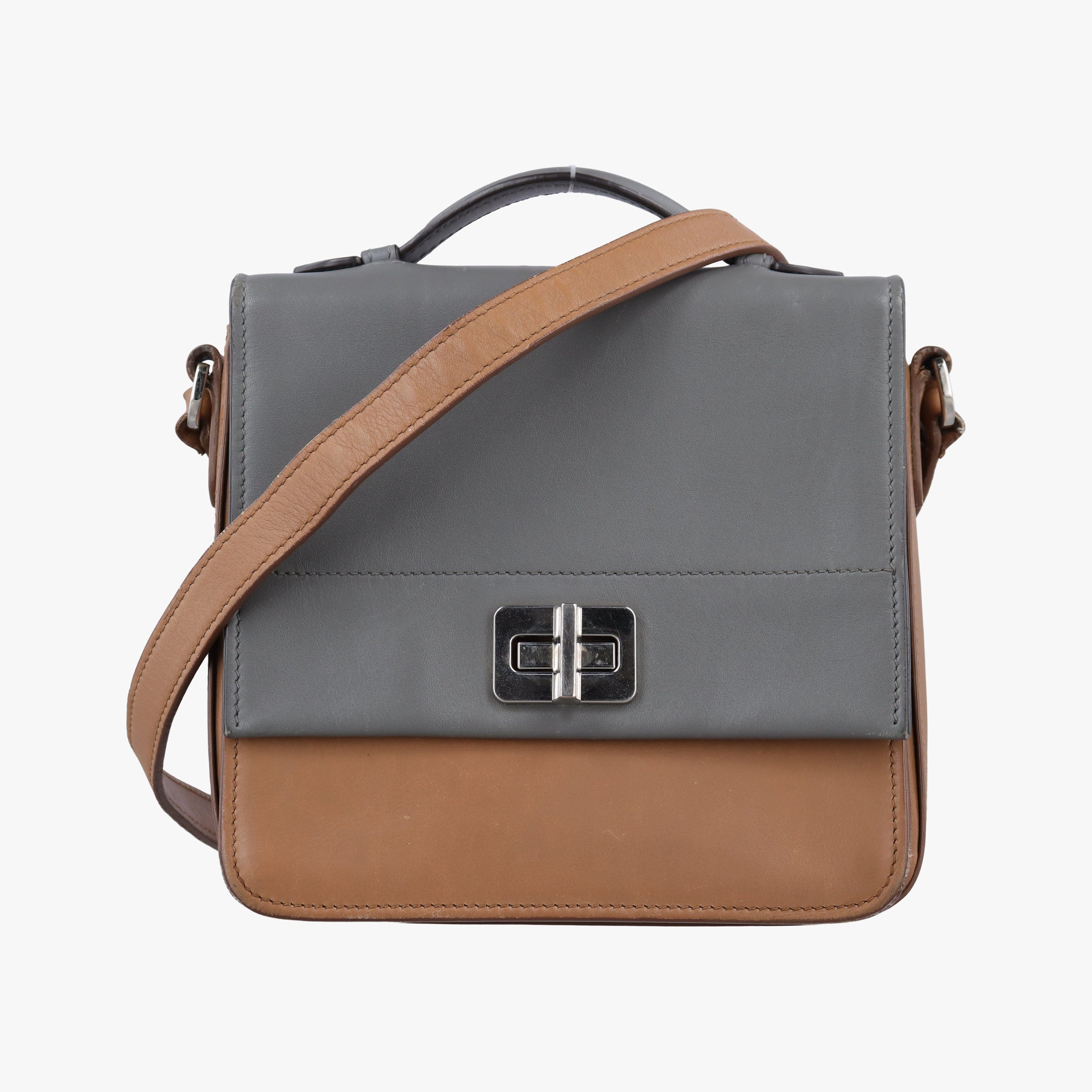Pre-owned Prada Crombie Grey× Brown Leather  shoulderbag | stylenewstar