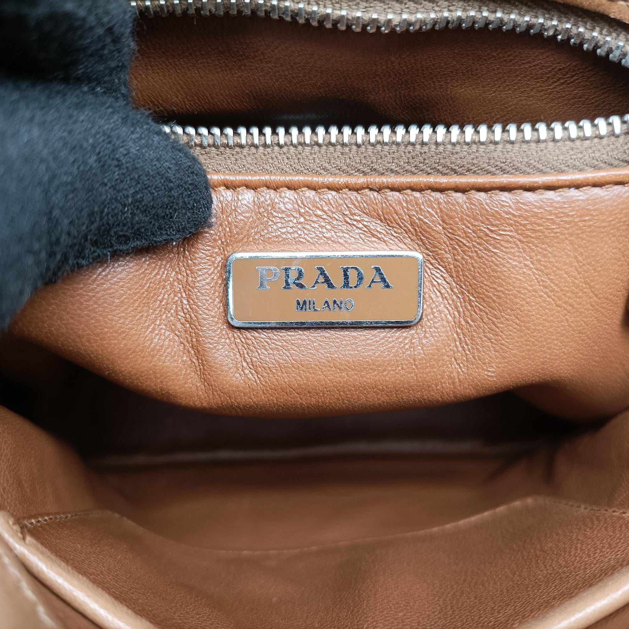 Pre-owned Prada Crombie Grey× Brown Leather  shoulderbag | stylenewstar