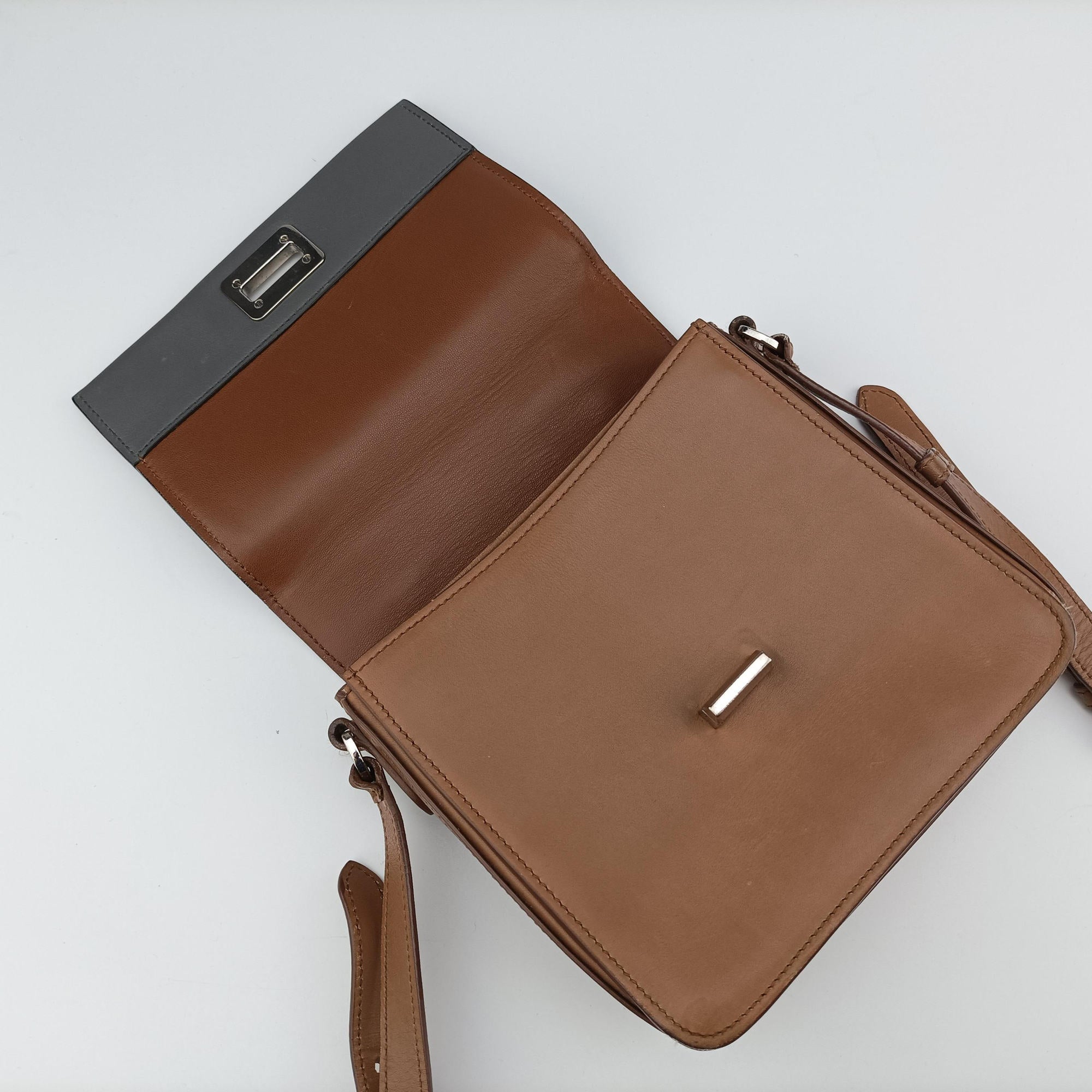 Pre-owned Prada Crombie Grey× Brown Leather  shoulderbag | stylenewstar