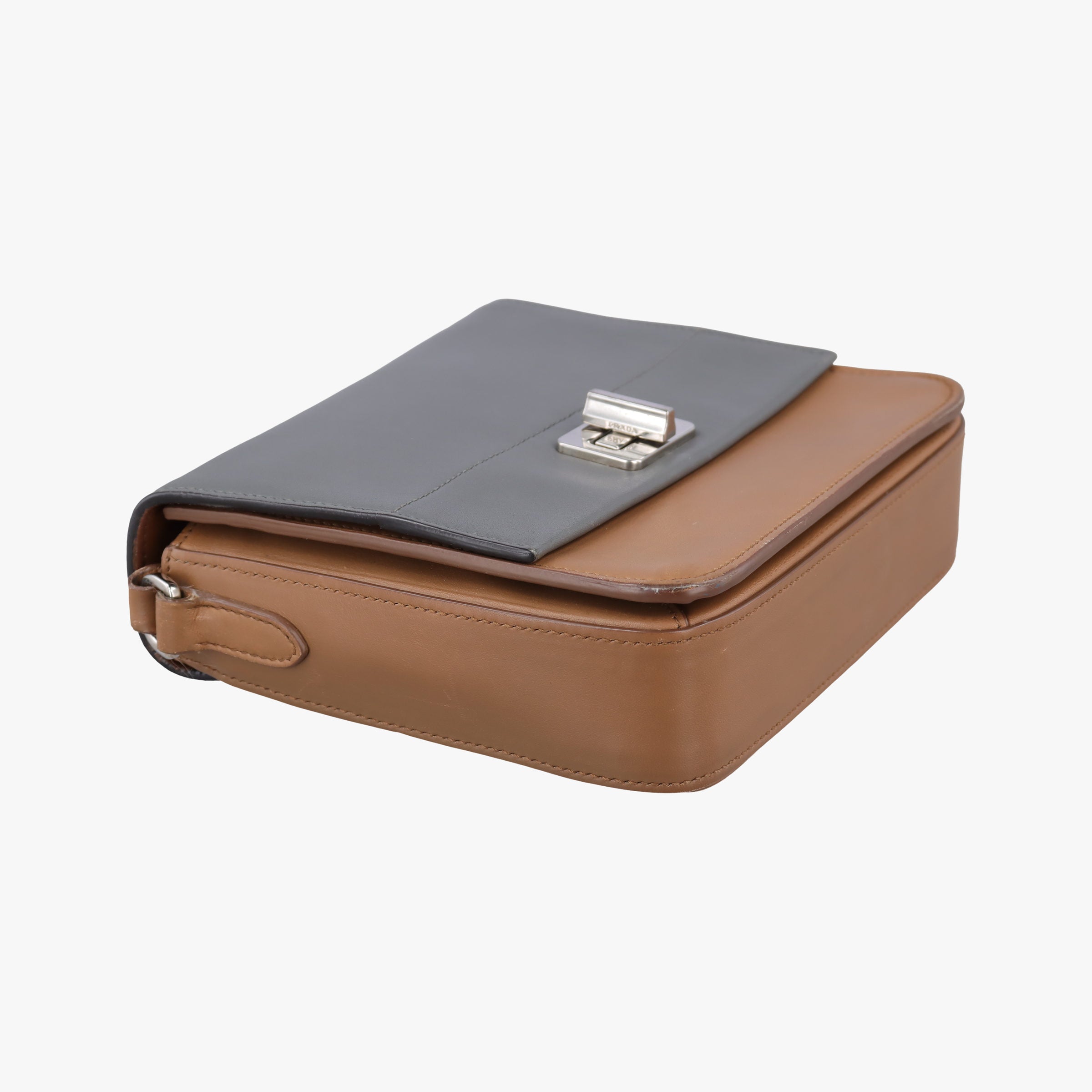 Pre-owned Prada Crombie Grey× Brown Leather  shoulderbag | stylenewstar