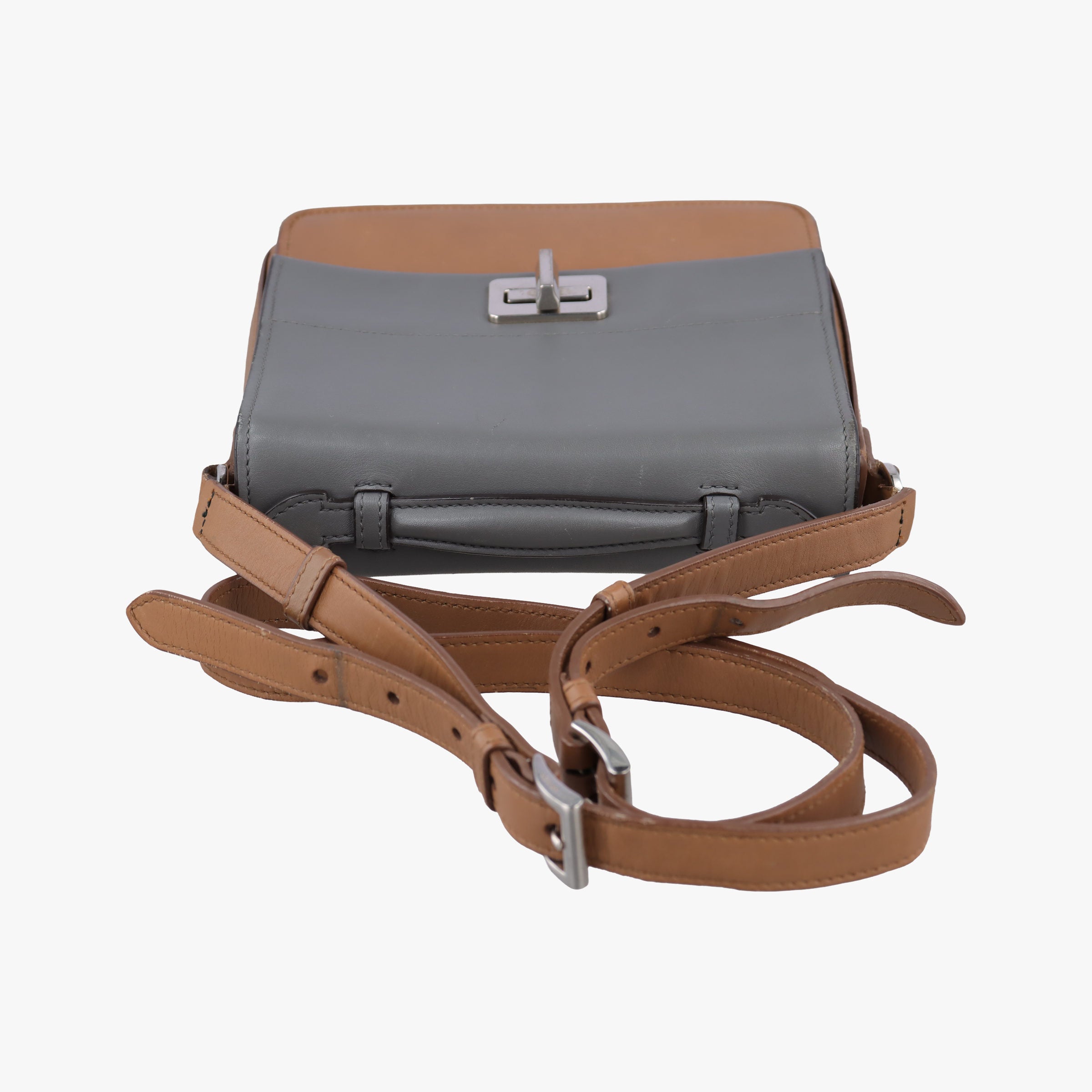 Pre-owned Prada Crombie Grey× Brown Leather  shoulderbag | stylenewstar