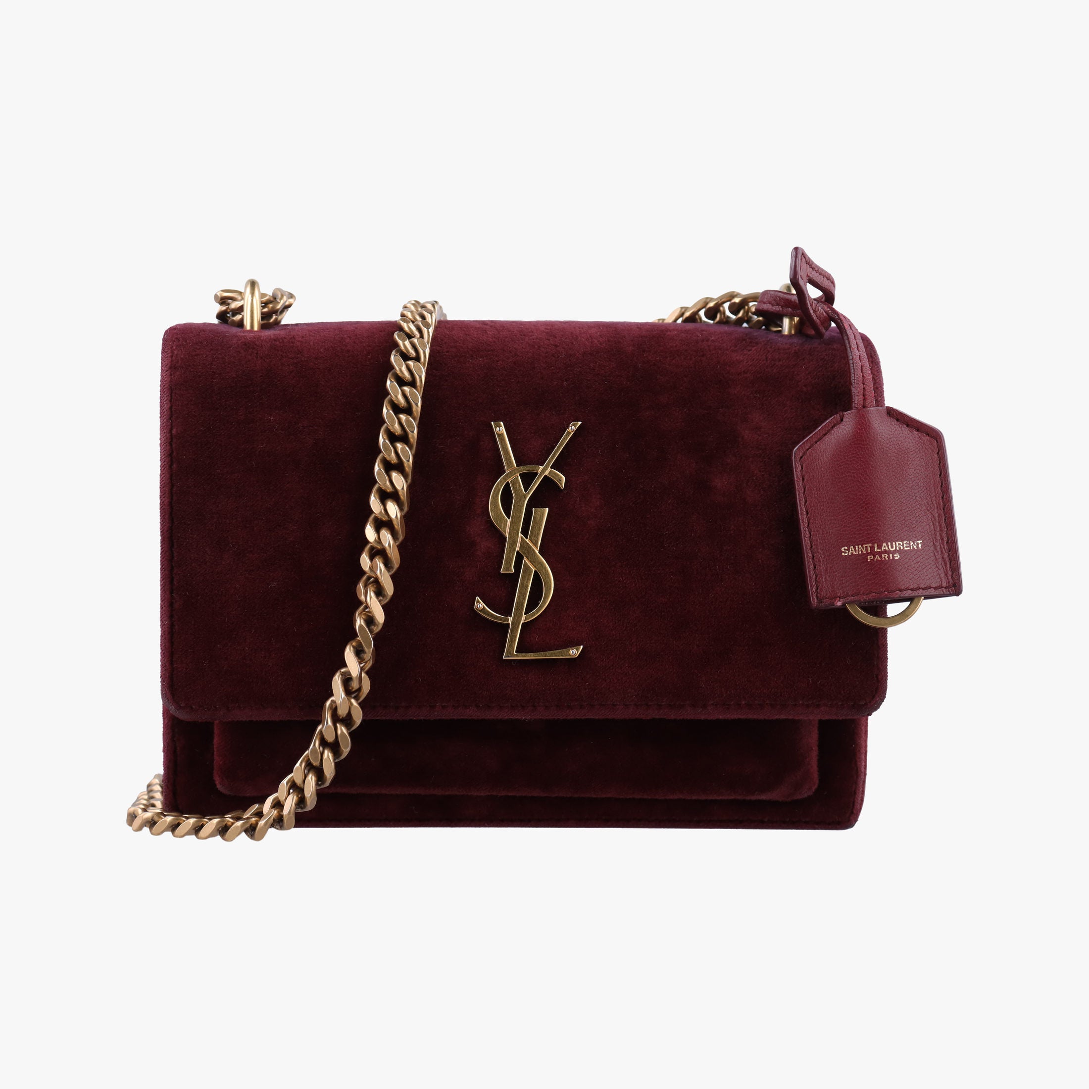 Secondhand Yves Saint Laurent SUNSET Burgundy velour 441972 shoulderbag | stylenewstar