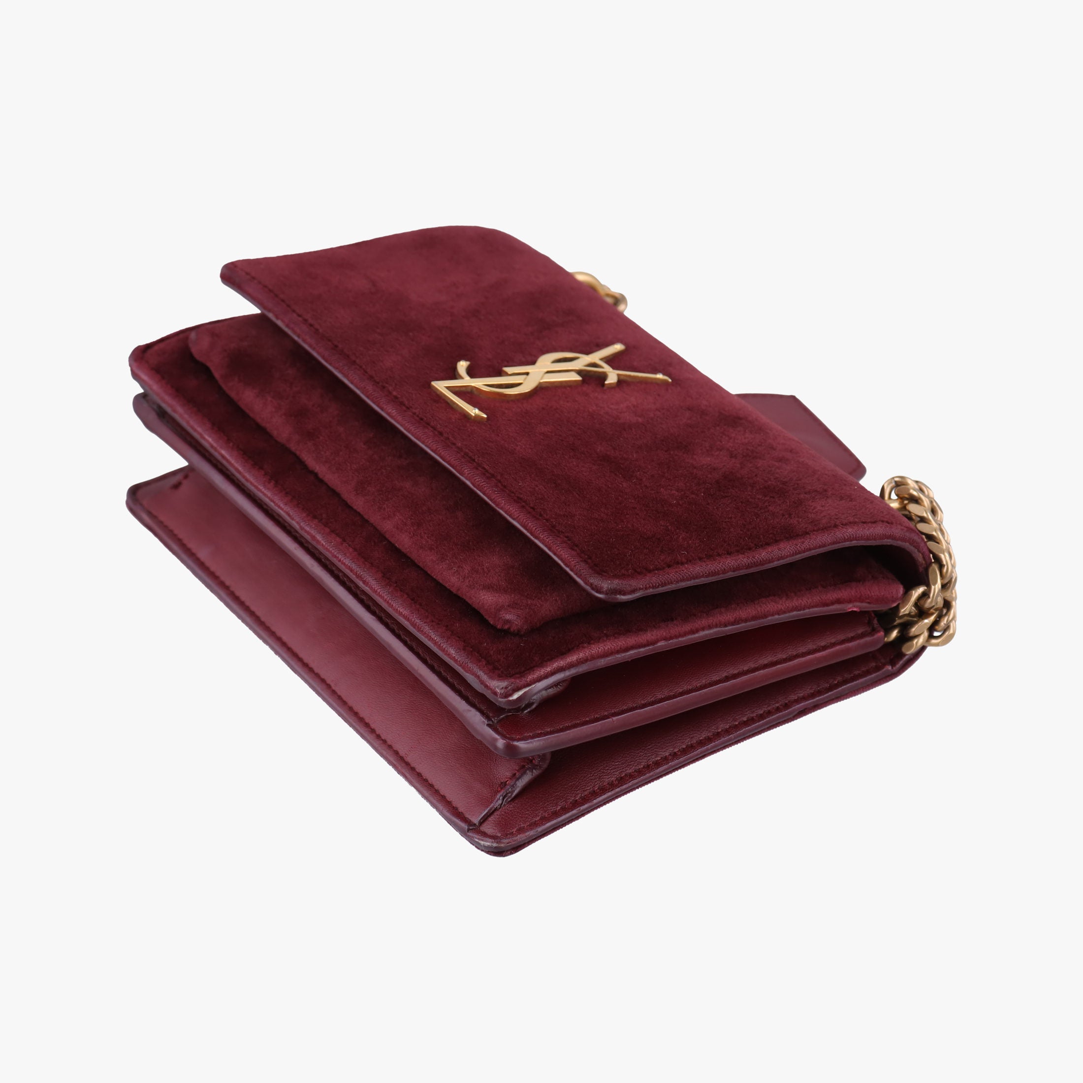 Secondhand Yves Saint Laurent SUNSET Burgundy velour 441972 shoulderbag | stylenewstar