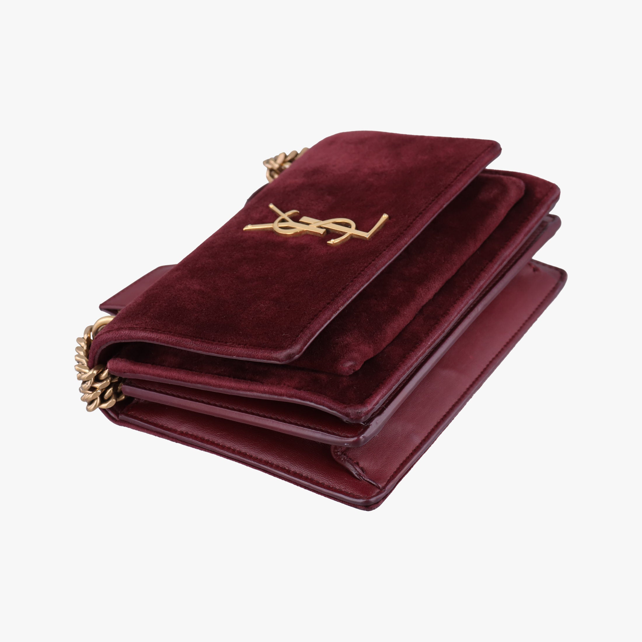 Secondhand Yves Saint Laurent SUNSET Burgundy velour 441972 shoulderbag | stylenewstar