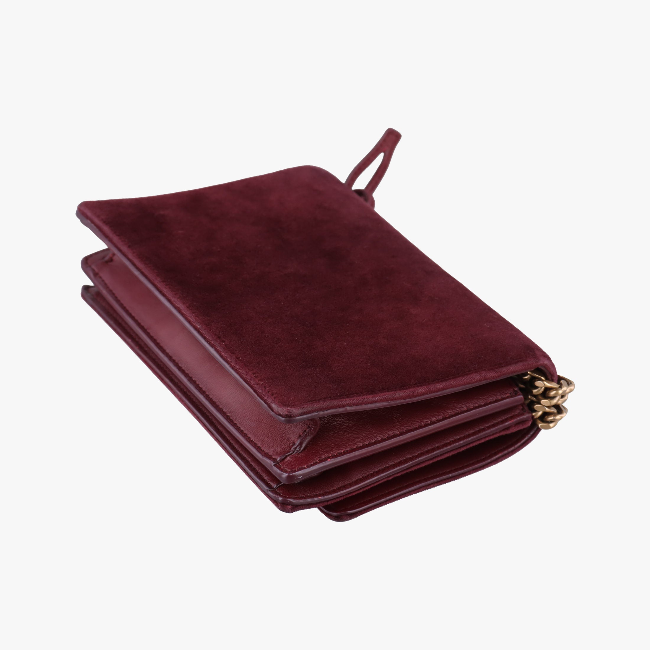 Secondhand Yves Saint Laurent SUNSET Burgundy velour 441972 shoulderbag | stylenewstar