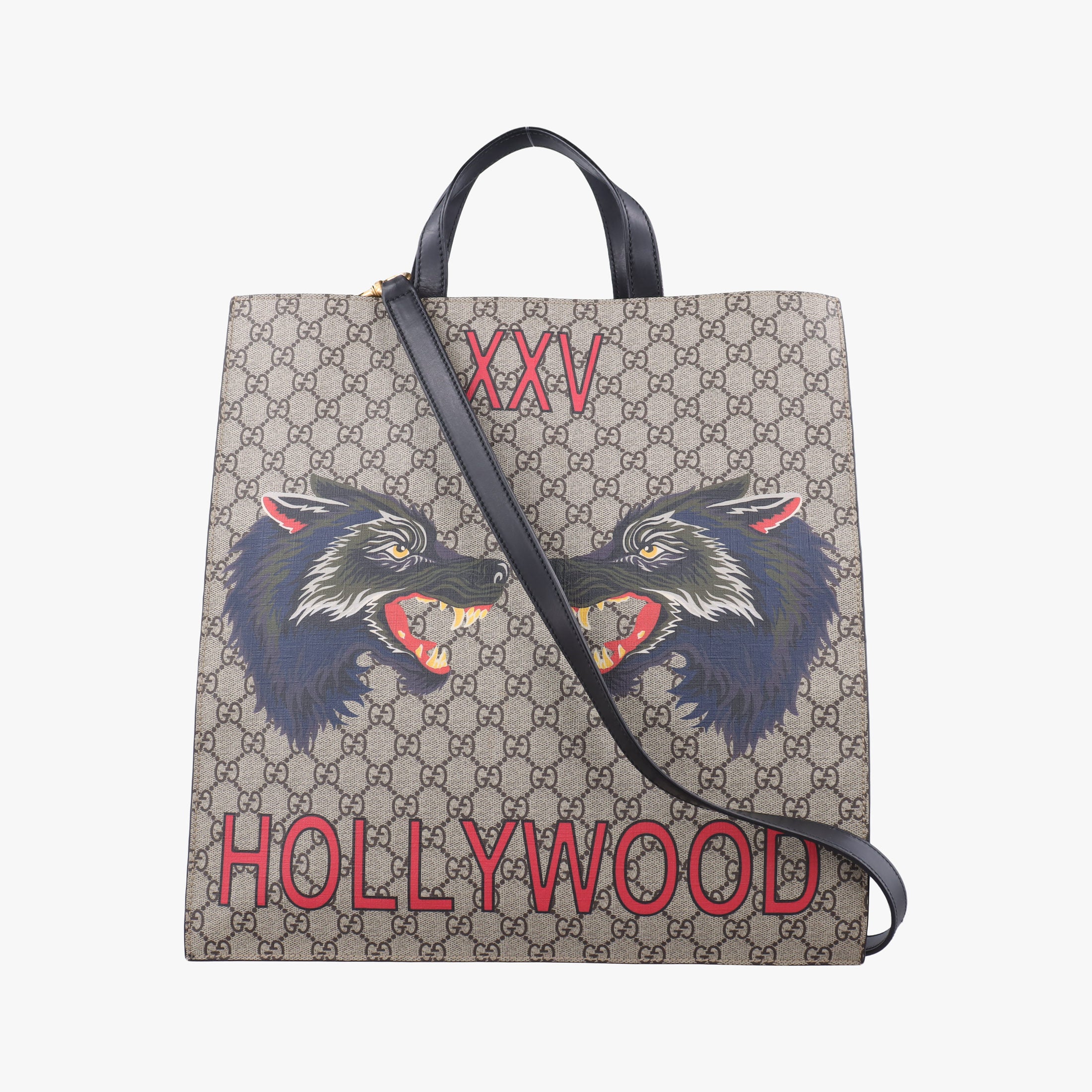 Pre-owned Gucci GG Supreme Wolf Print beige×Multicolour PVC coated canvasｘLeather 450950 shoulderbag | stylenewstar