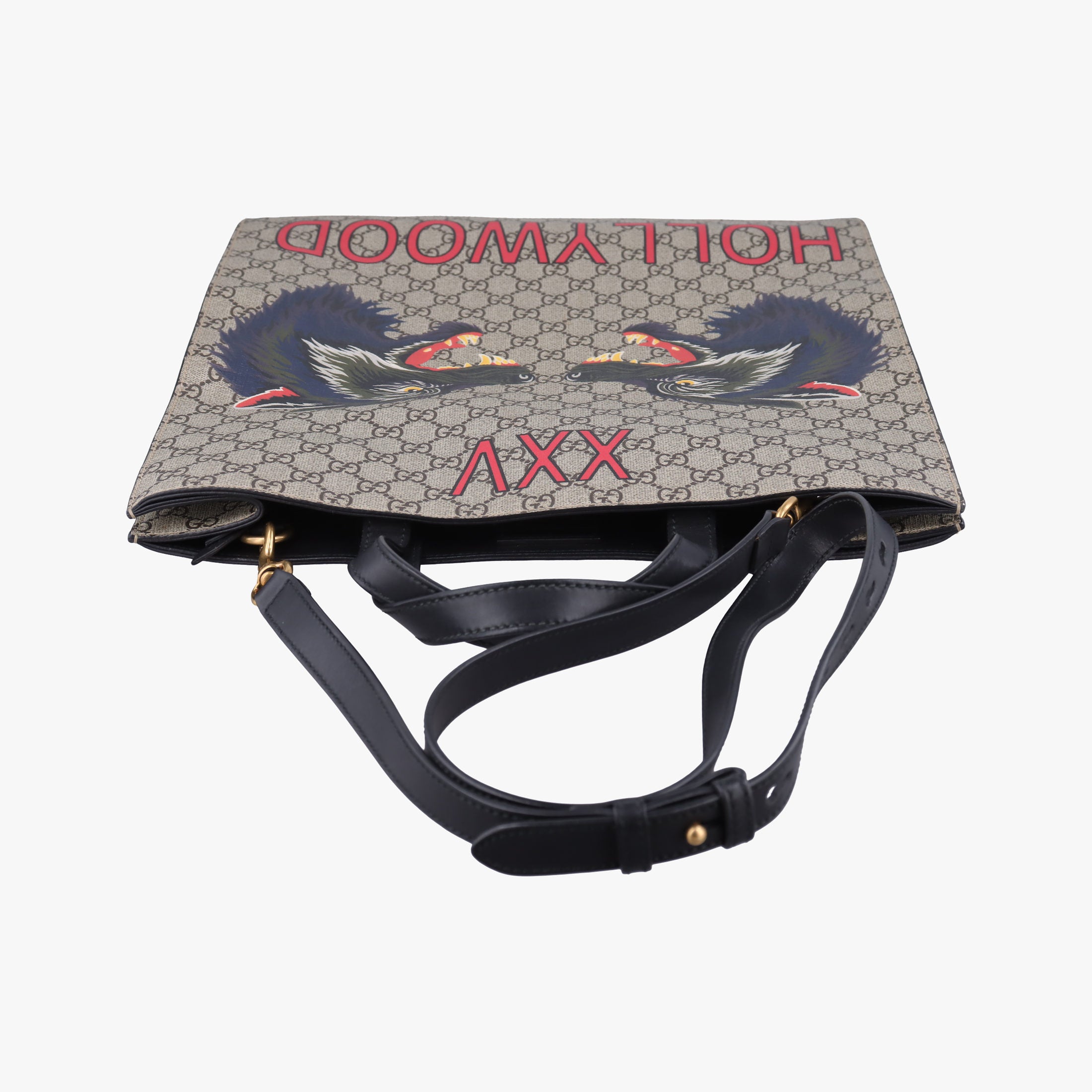 Pre-owned Gucci GG Supreme Wolf Print beige×Multicolour PVC coated canvasｘLeather 450950 shoulderbag | stylenewstar