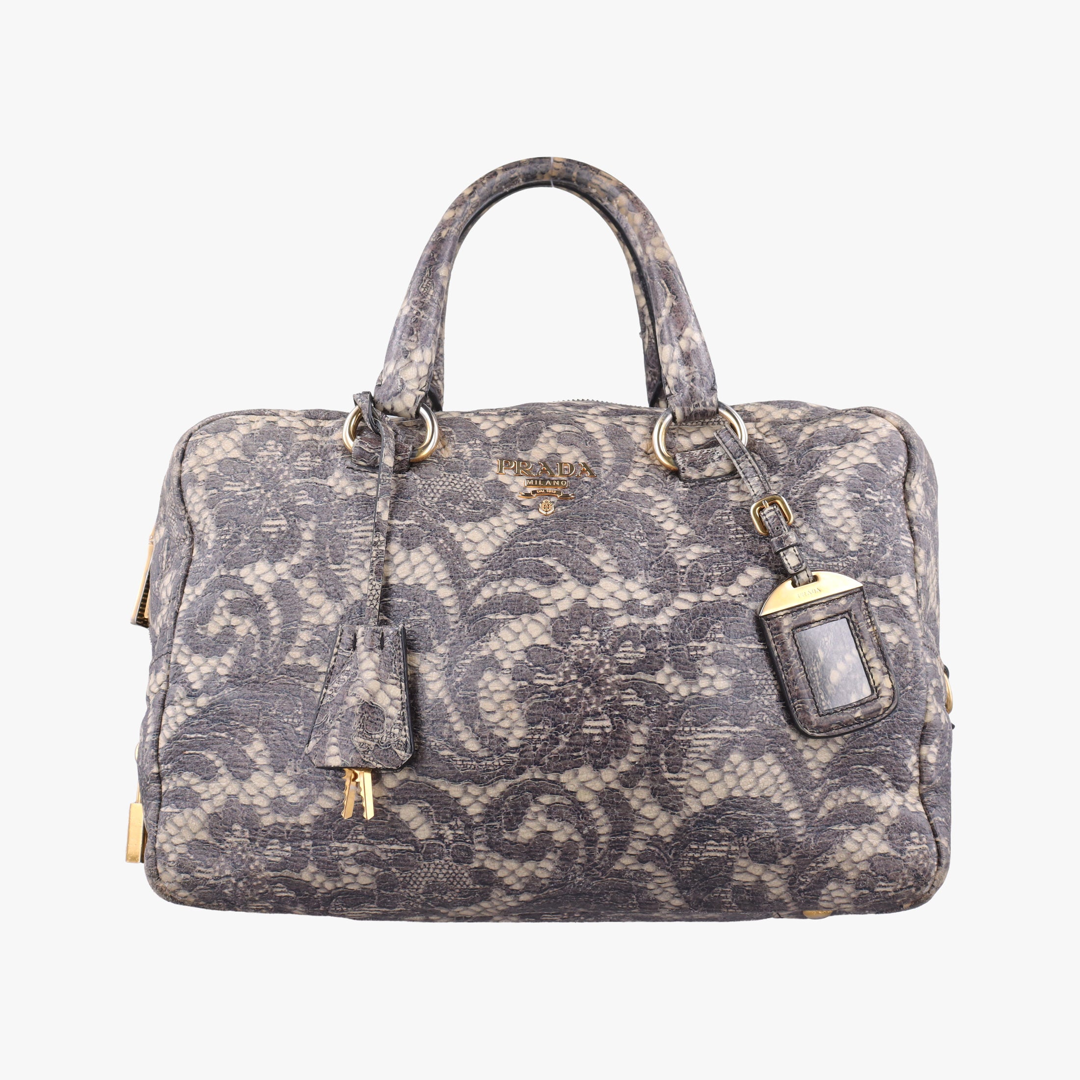 Pre-owned Prada Talco Lace Print Multicolour Leather  handbag | stylenewstar