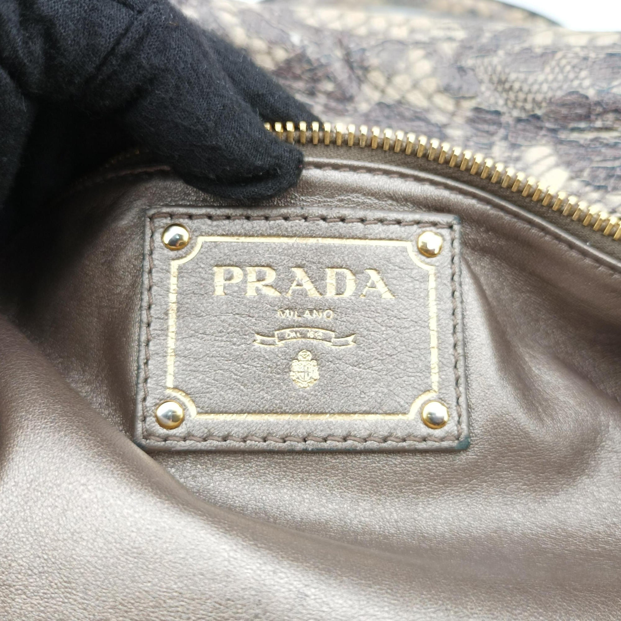 Pre-owned Prada Talco Lace Print Multicolour Leather  handbag | stylenewstar