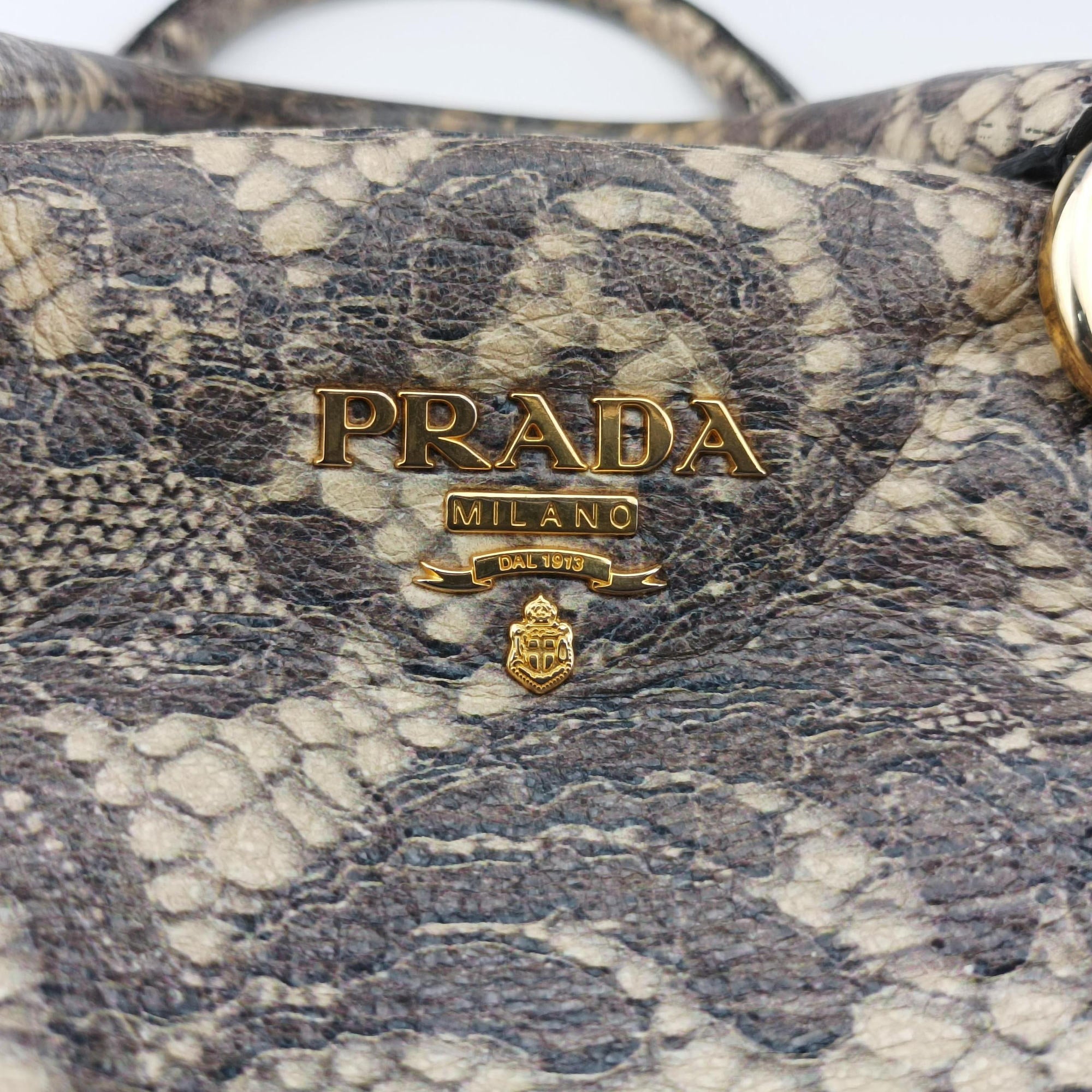 Pre-owned Prada Talco Lace Print Multicolour Leather  handbag | stylenewstar