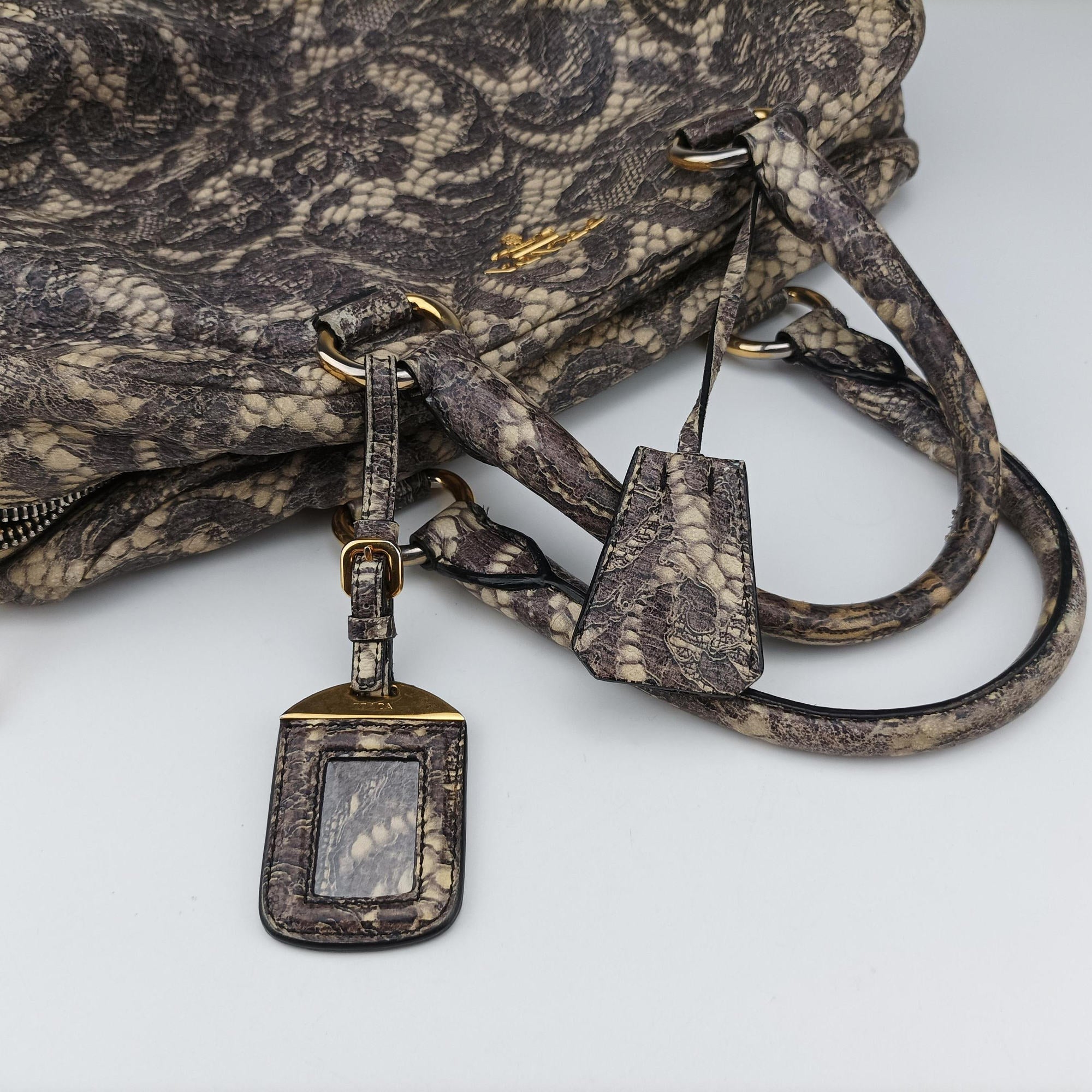 Pre-owned Prada Talco Lace Print Multicolour Leather  handbag | stylenewstar