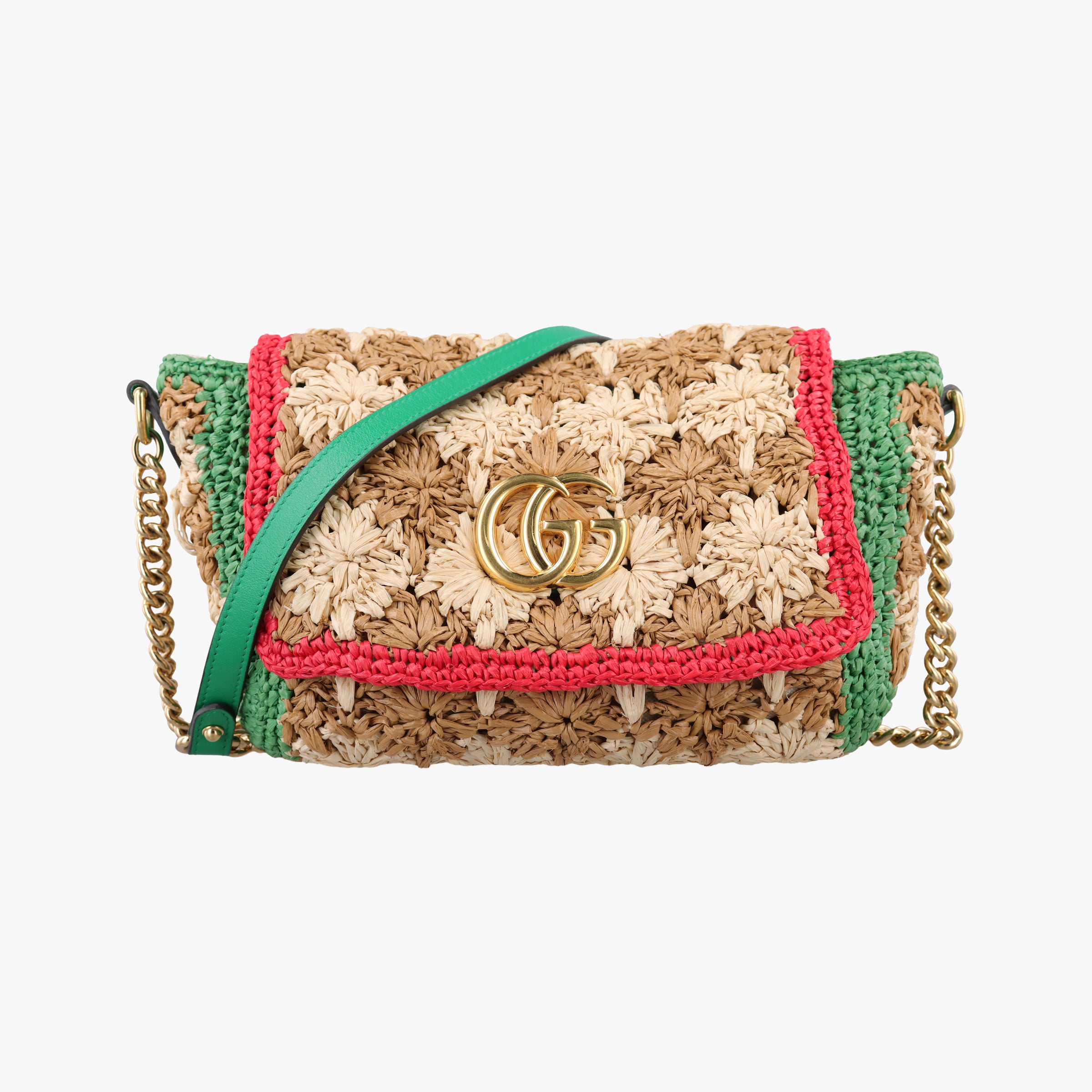 Pre-owned Gucci GG Marmont Beige×Multicolour straw 574433 shoulderbag | stylenewstar