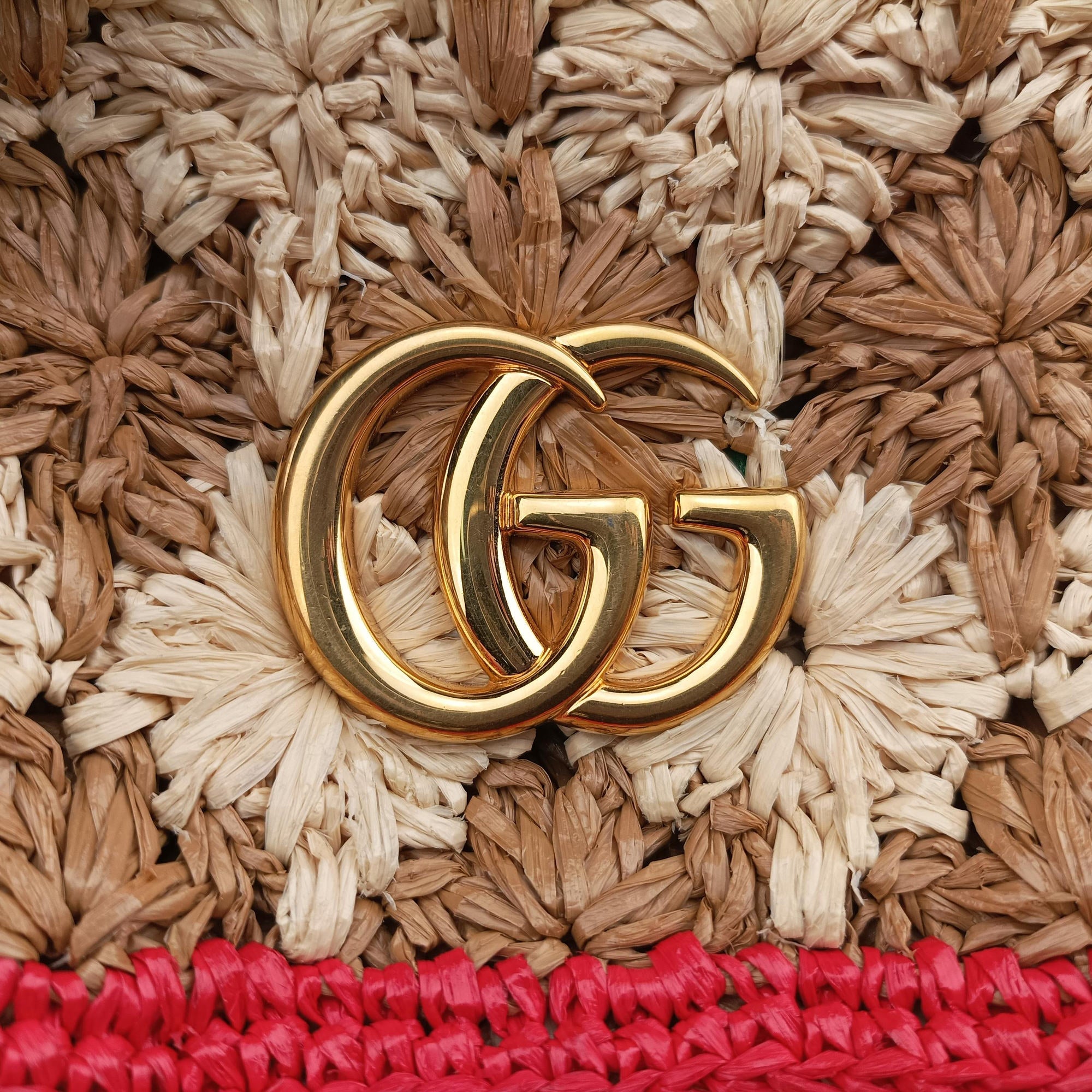 Pre-owned Gucci GG Marmont Beige×Multicolour straw 574433 shoulderbag | stylenewstar